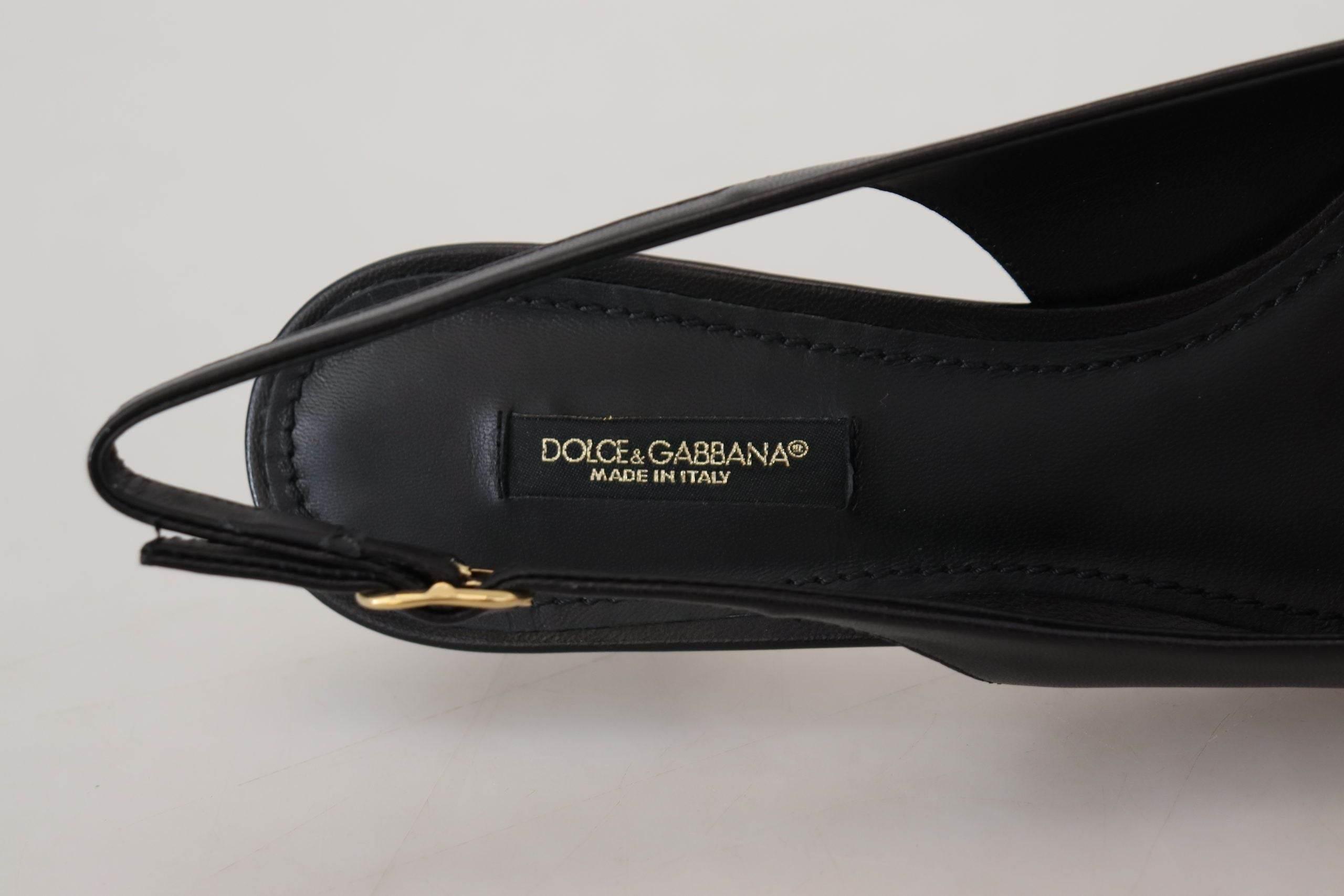 Dolce & Gabbana Elegant Black Leather Slingback Pumps - Hilstor