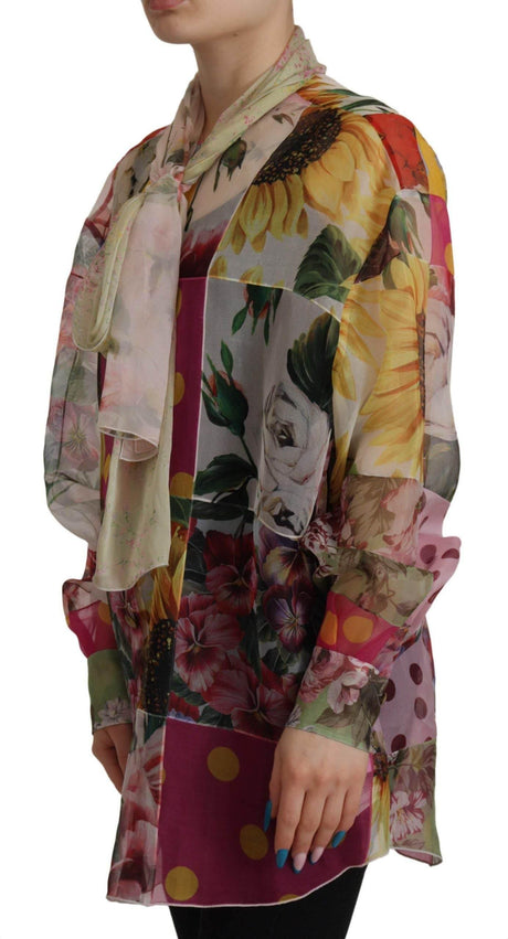 Dolce & Gabbana Multicolor Ascot Collar Patchwork Blouse Top - Hilstor