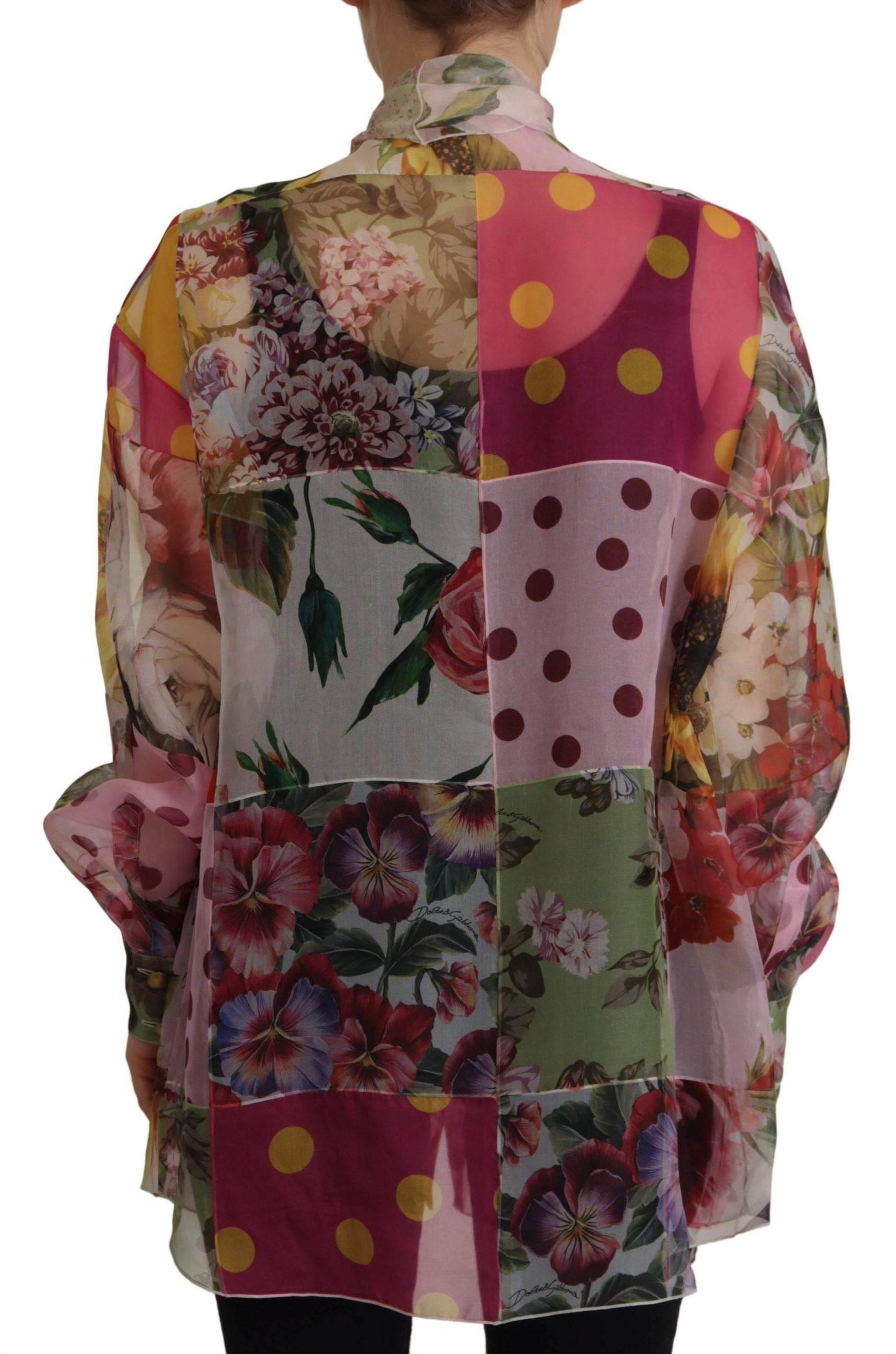 Dolce & Gabbana Multicolor Ascot Collar Patchwork Blouse Top - Hilstor