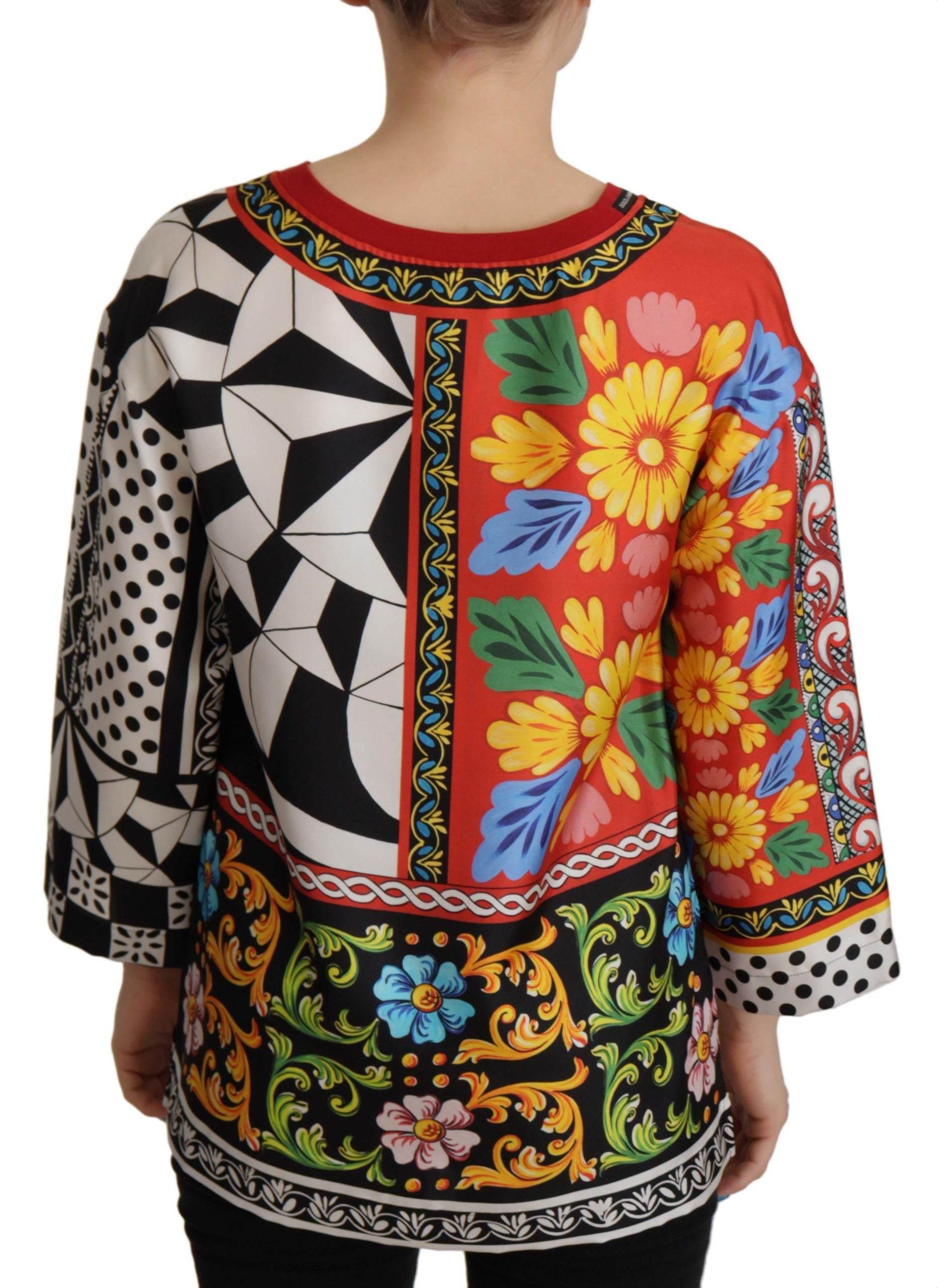 Dolce & Gabbana Silk Baroque Floral Round Neck Blouse - Hilstor