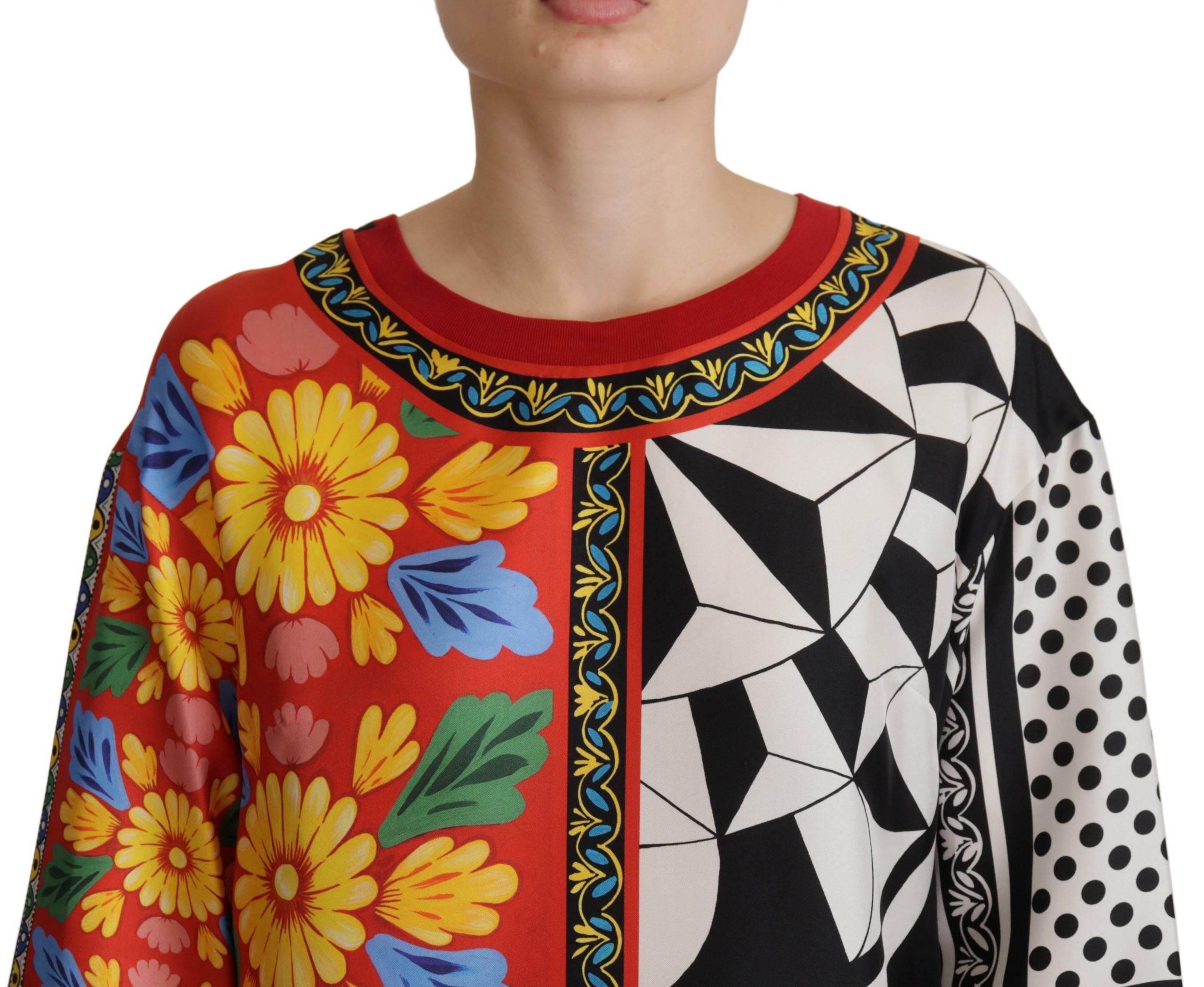 Dolce & Gabbana Silk Baroque Floral Round Neck Blouse - Hilstor