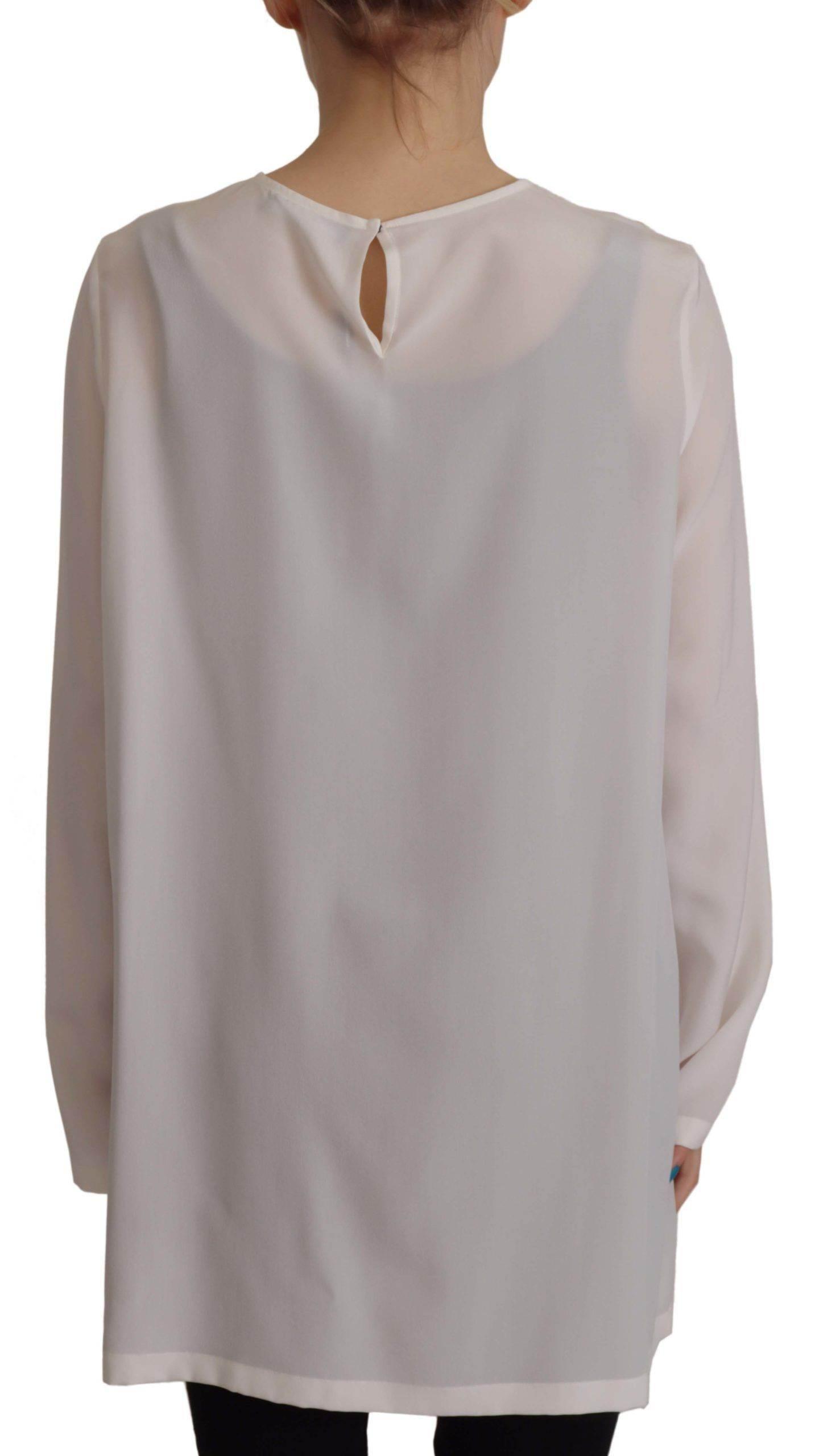 Dolce & Gabbana White Silk DG Logo Embroidered Long Sleeves Blouse - Hilstor