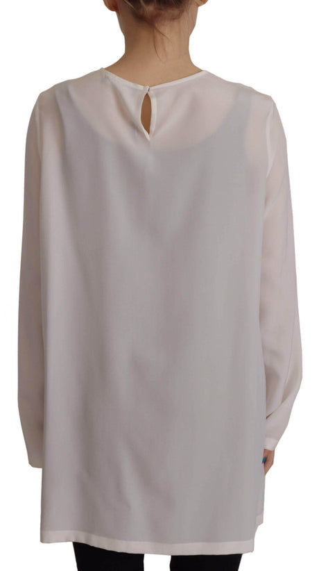 Dolce & Gabbana White Silk DG Logo Embroidered Long Sleeves Blouse - Hilstor