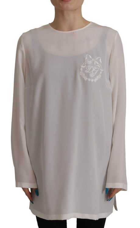 Dolce & Gabbana White Silk DG Logo Embroidered Long Sleeves Blouse - Hilstor
