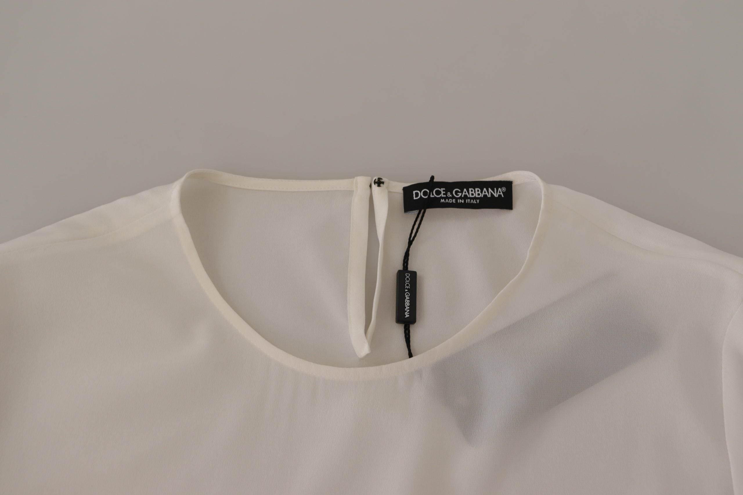 Dolce & Gabbana White Silk DG Logo Embroidered Long Sleeves Blouse - Hilstor