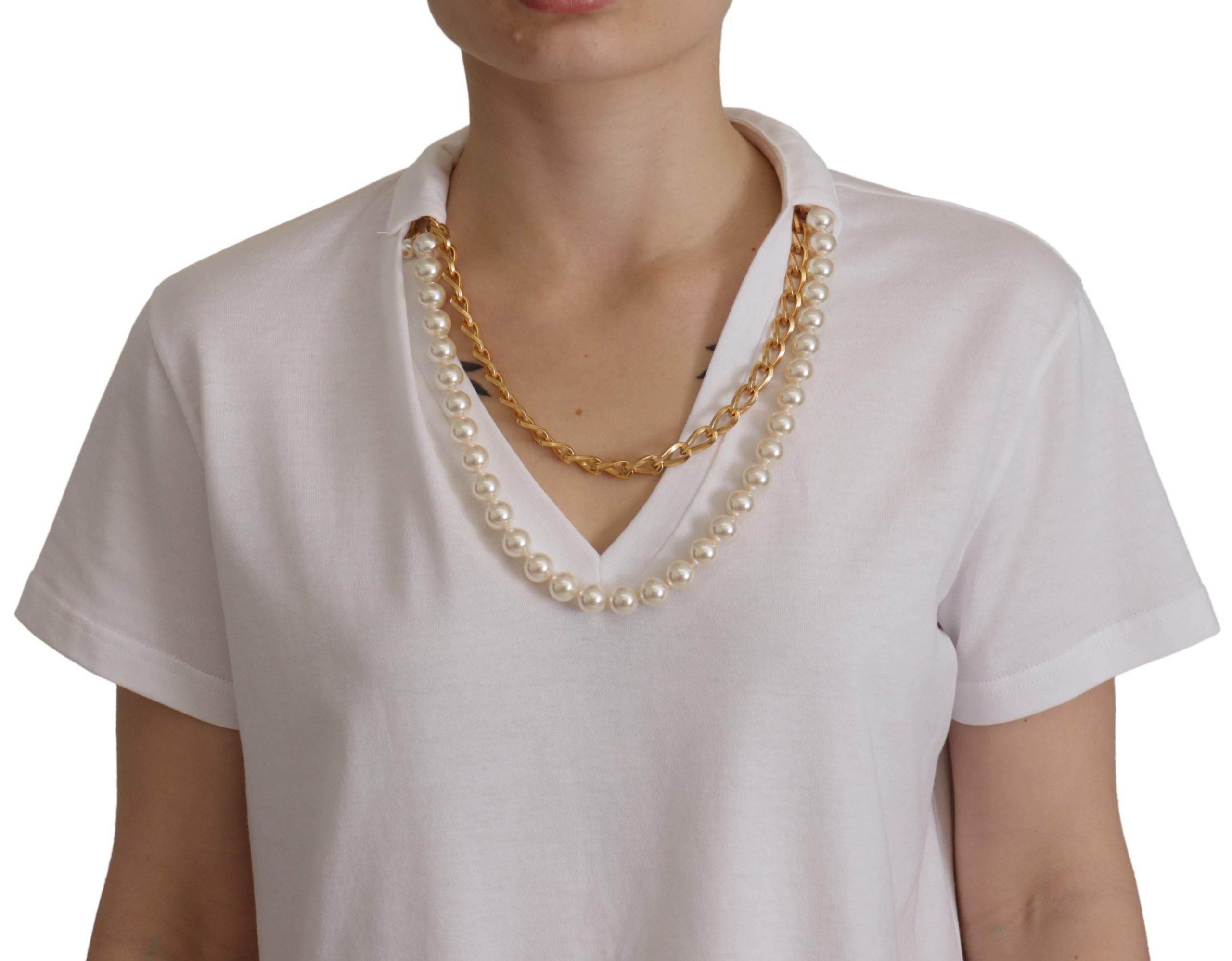 Dolce & Gabbana White Necklace Embellished Neckline T-shirt Top - Hilstor