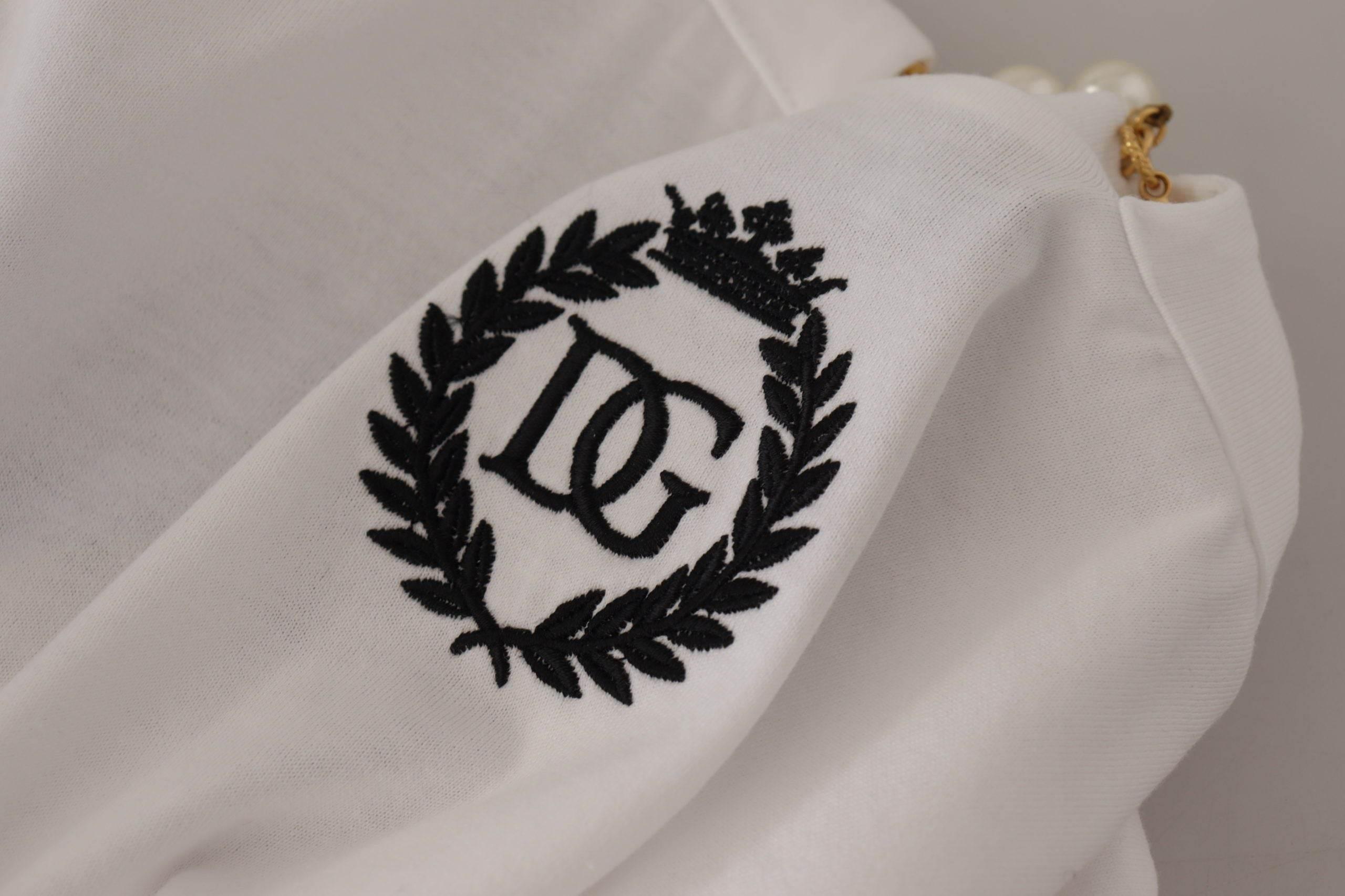 Dolce & Gabbana White Necklace Embellished Neckline T-shirt Top - Hilstor