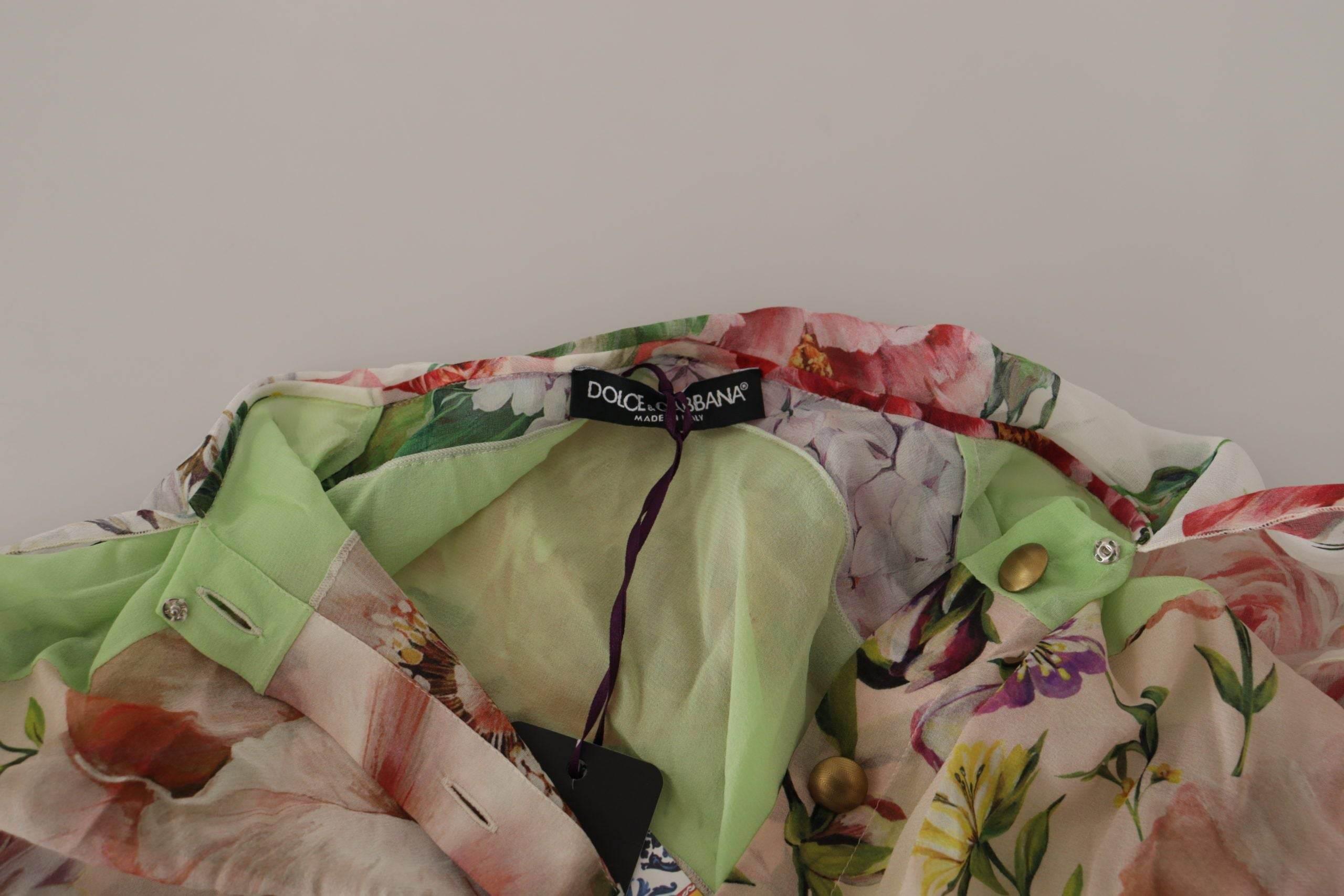 Dolce & Gabbana Multicolor Floral Patchwork Design Ascot Collar Top Blouse - Hilstor