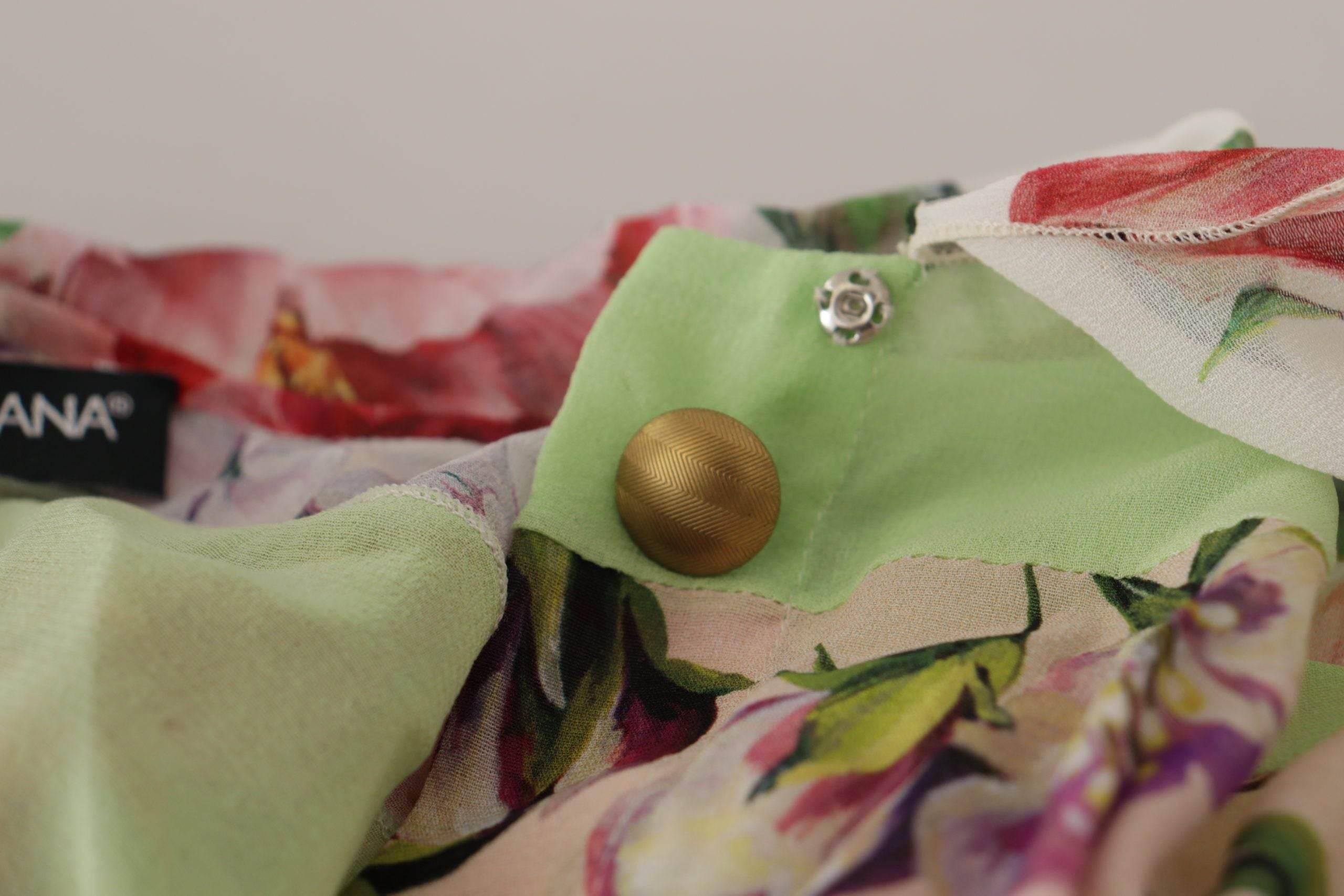 Dolce & Gabbana Multicolor Floral Patchwork Design Ascot Collar Top Blouse - Hilstor