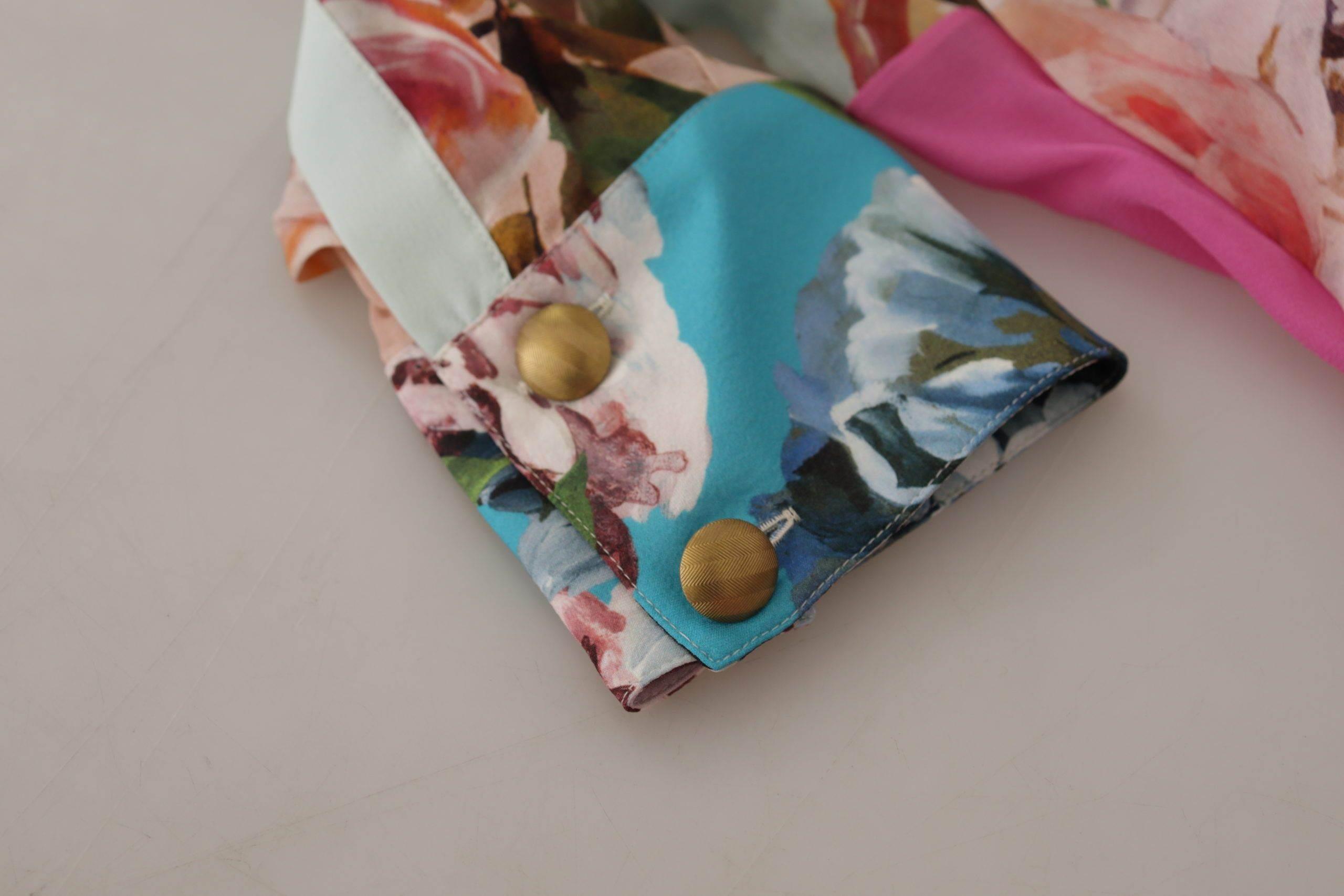 Dolce & Gabbana Multicolor Floral Patchwork Design Ascot Collar Top Blouse - Hilstor