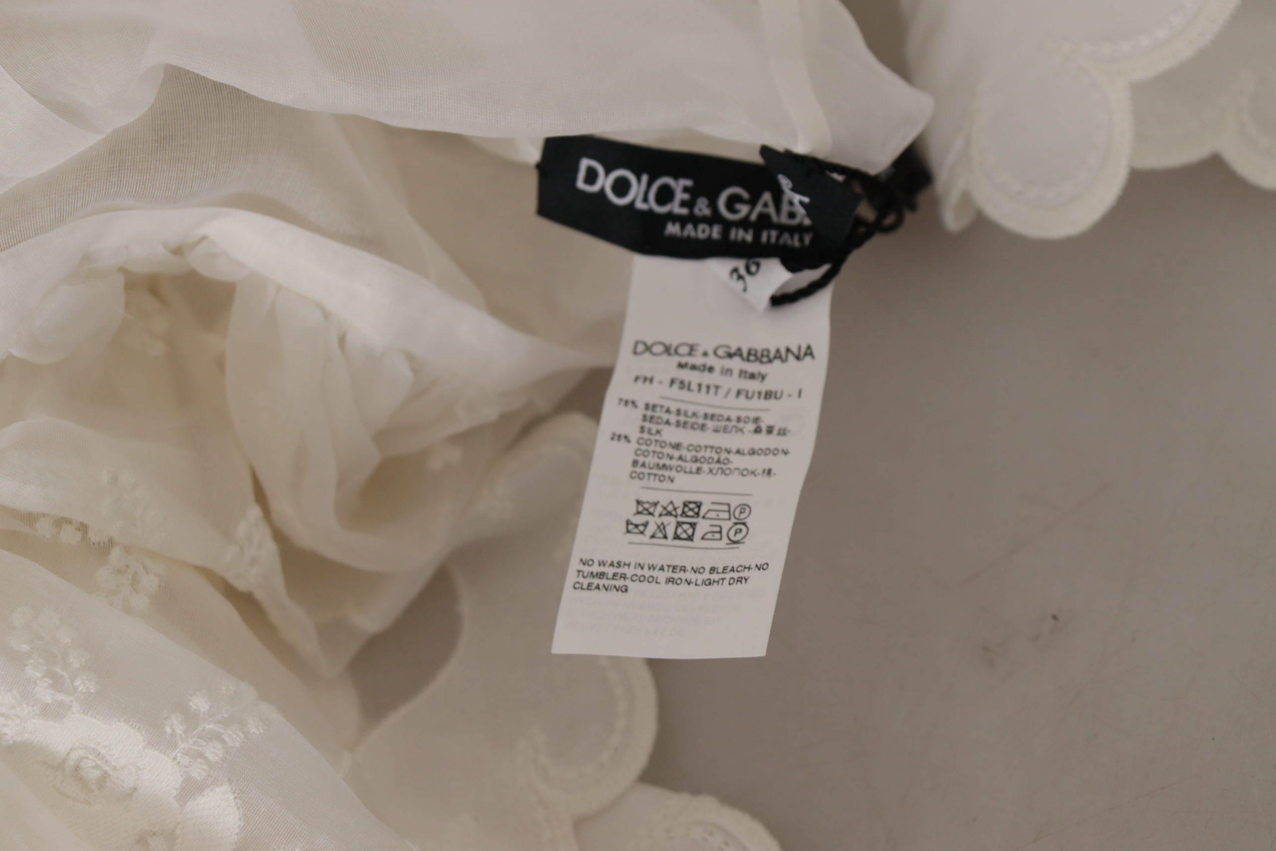 Dolce & Gabbana White Ruffles Lace Long Sleeve Blouse Top - Hilstor