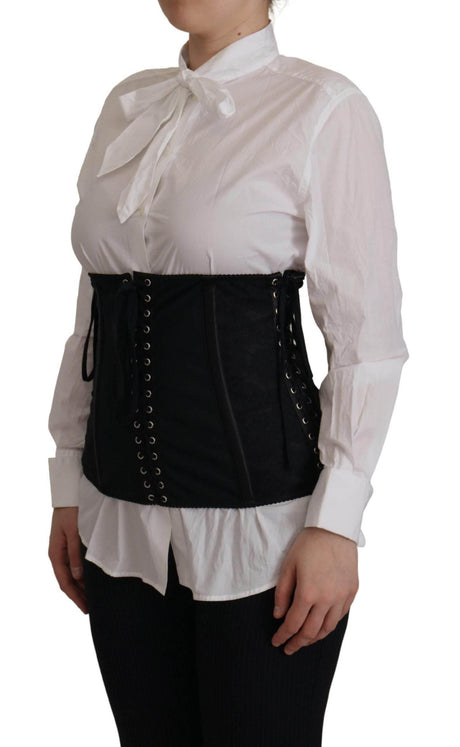 Dolce & Gabbana Black Corset Belt Stretch Waist Strap Top - Hilstor