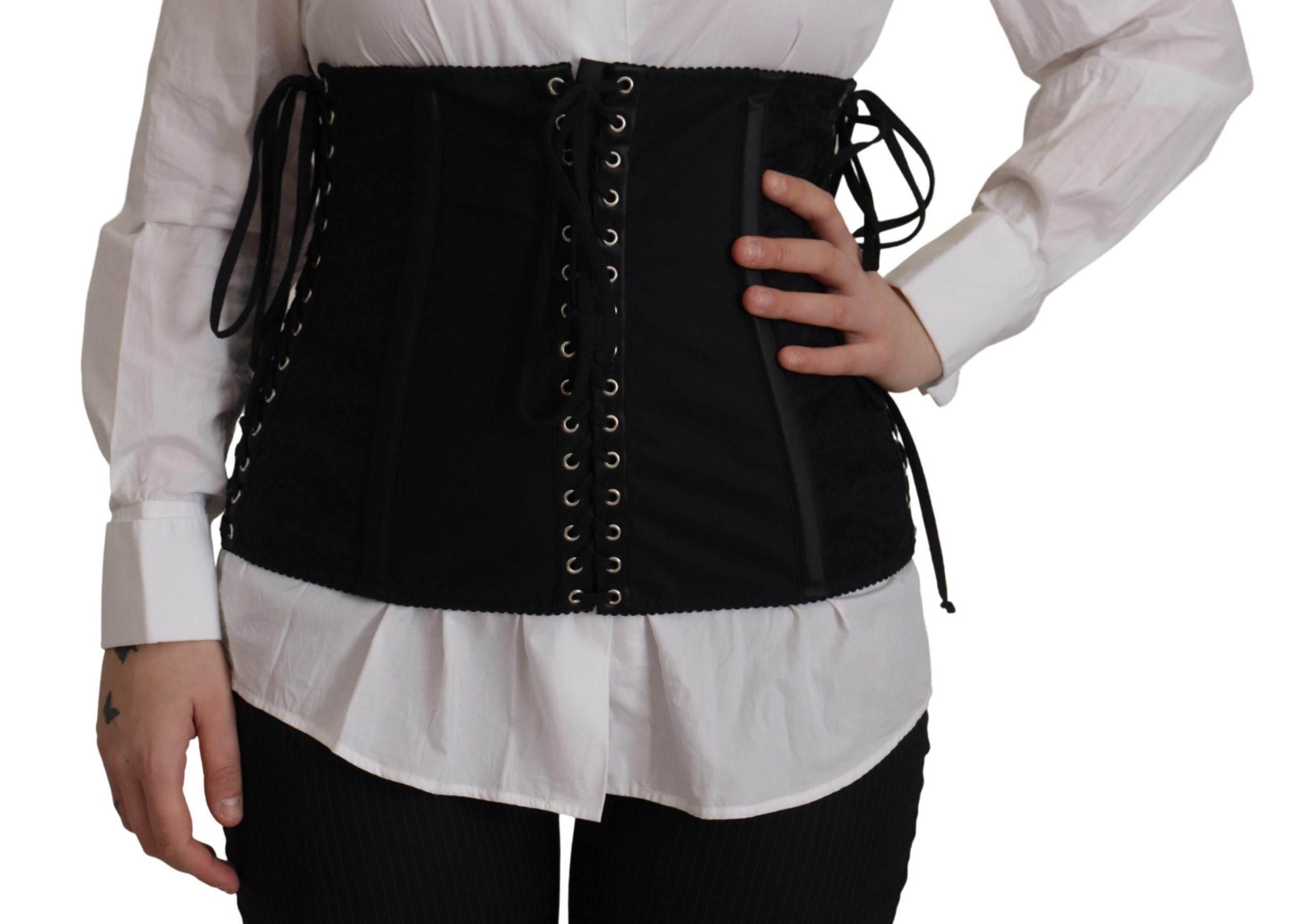 Dolce & Gabbana Black Corset Belt Stretch Waist Strap Top - Hilstor