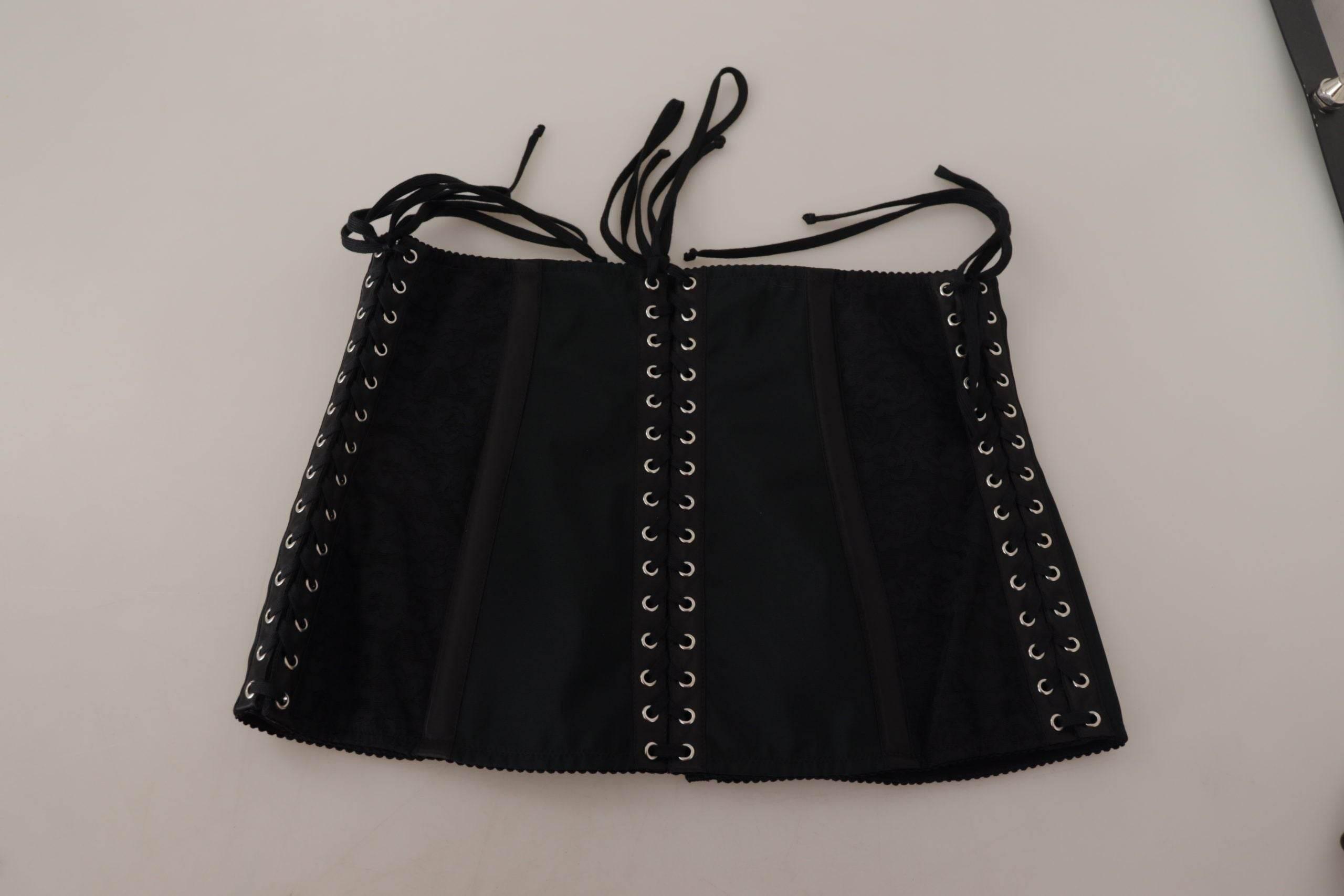 Dolce & Gabbana Black Corset Belt Stretch Waist Strap Top - Hilstor