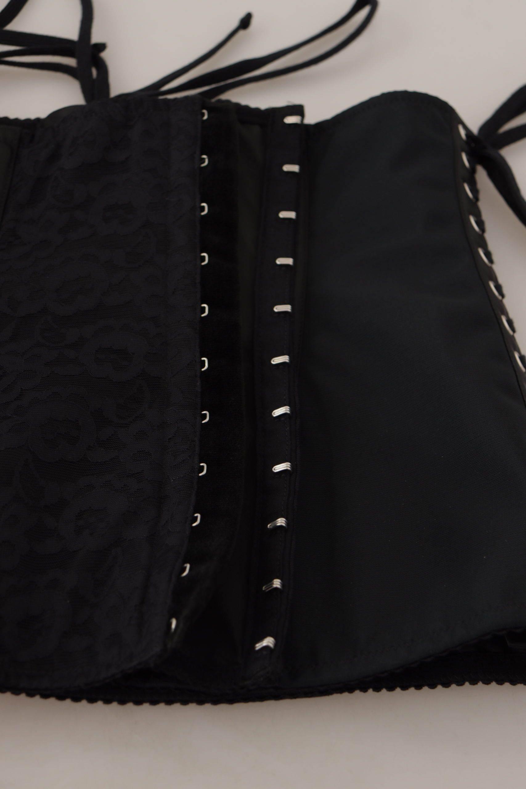 Dolce & Gabbana Black Corset Belt Stretch Waist Strap Top - Hilstor