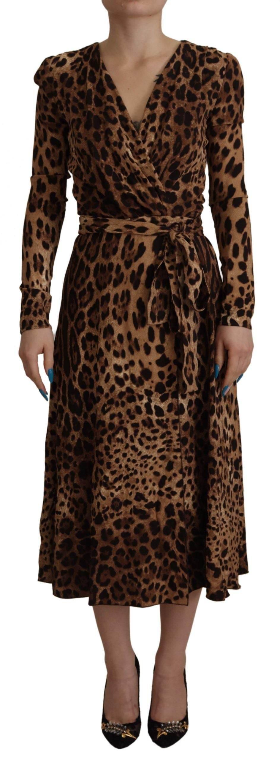 Dolce & Gabbana Brown Leopard Wrap A-line Maxi Viscose Dress - Hilstor