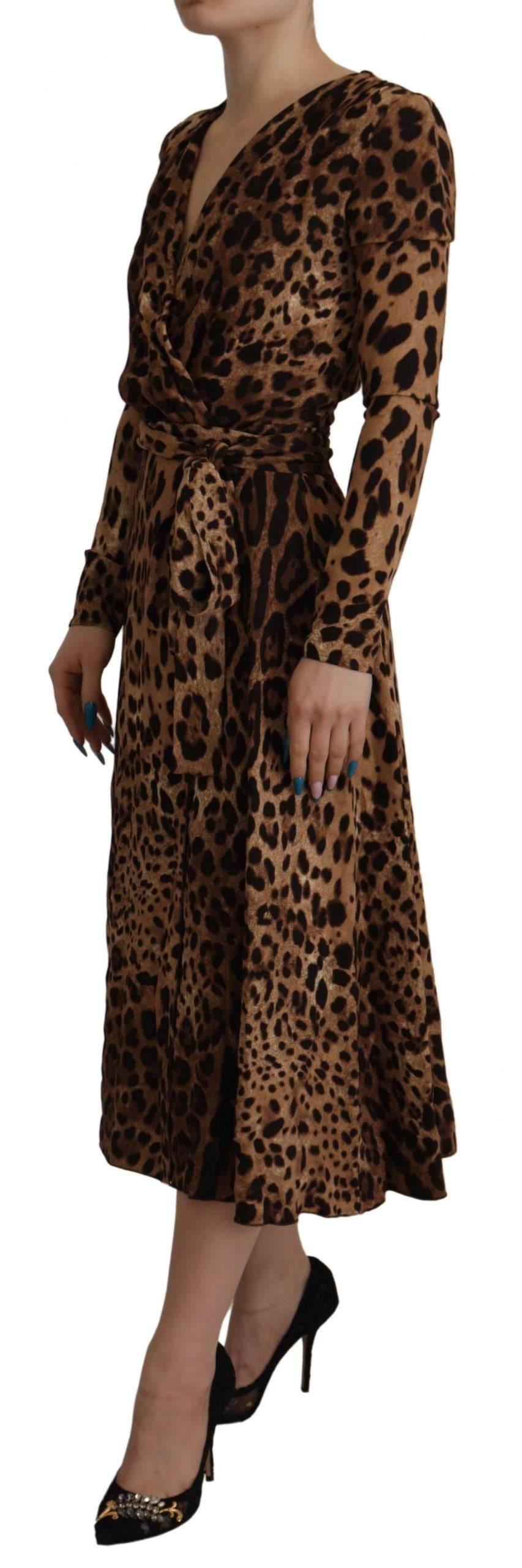 Dolce & Gabbana Brown Leopard Wrap A-line Maxi Viscose Dress - Hilstor
