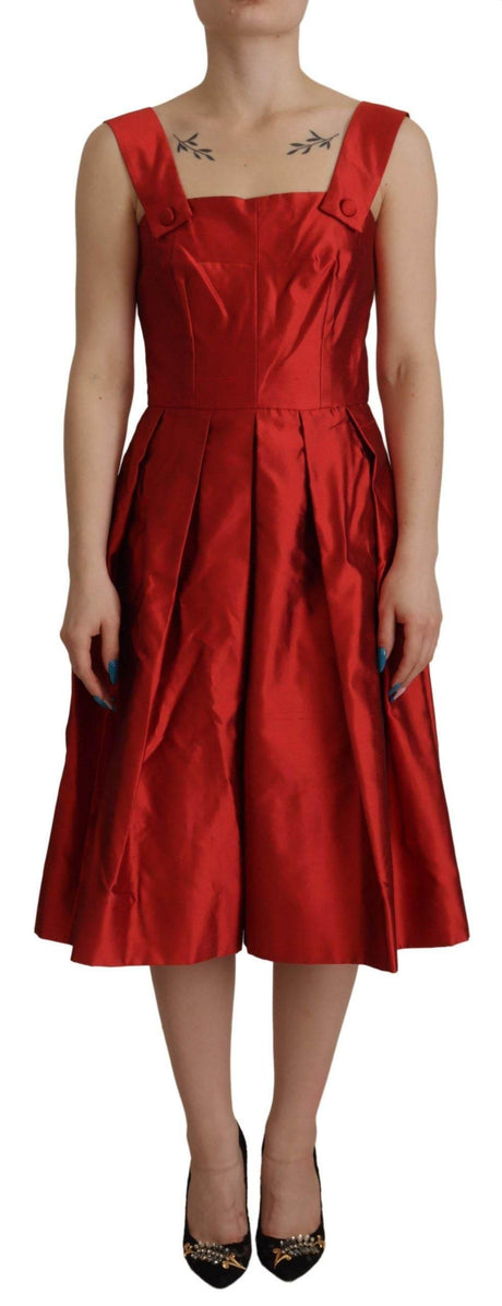 Dolce & Gabbana Radiant Red Silk A-Line Midi Dress - Hilstor