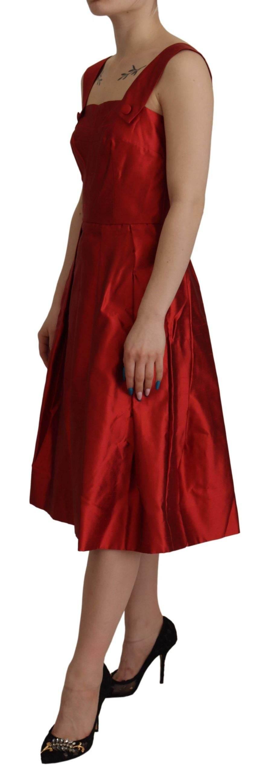 Dolce & Gabbana Radiant Red Silk A-Line Midi Dress - Hilstor