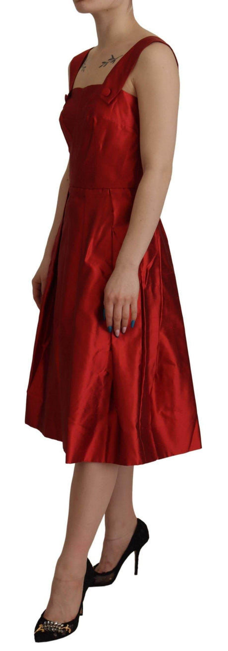 Dolce & Gabbana Radiant Red Silk A-Line Midi Dress - Hilstor