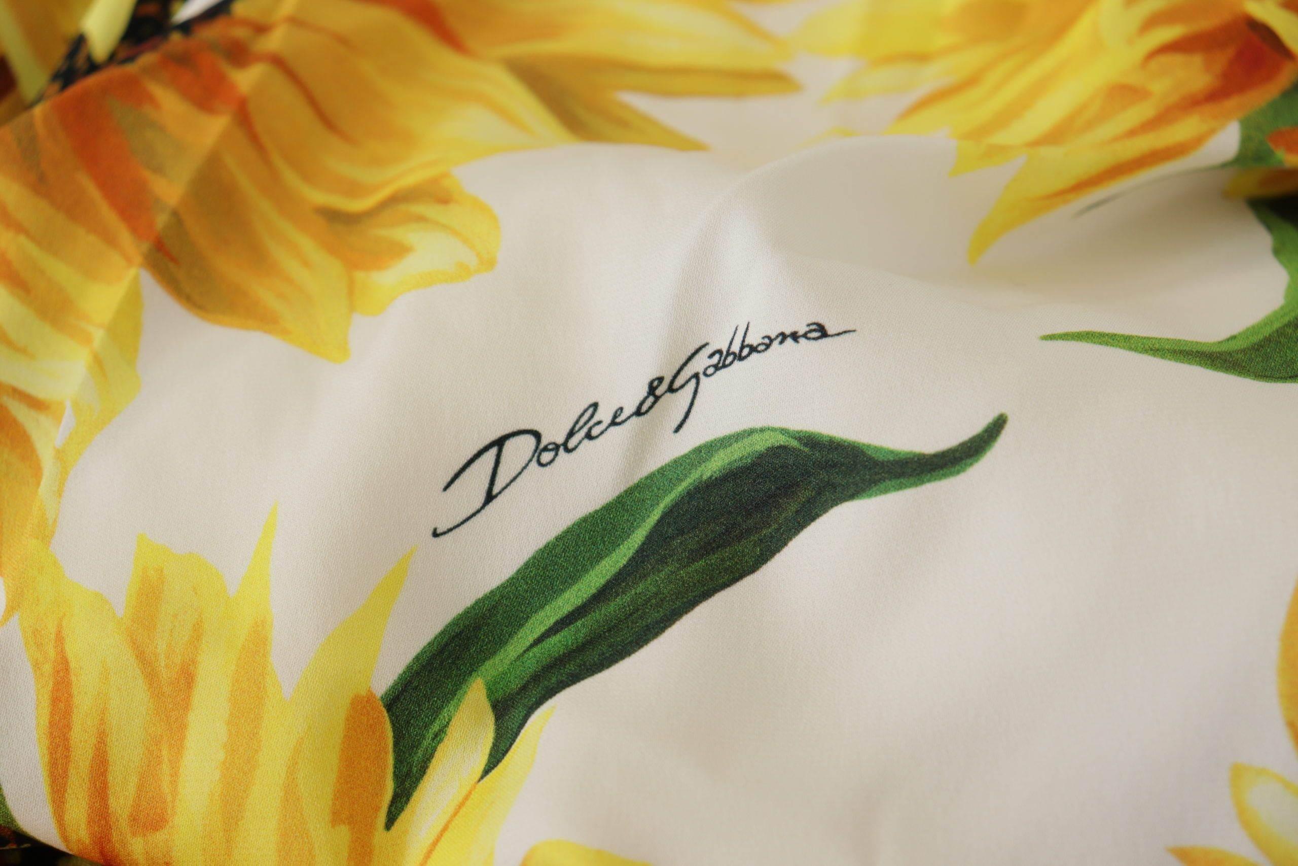 Dolce & Gabbana White Sunflower Print Sheath Midi Silk - Hilstor