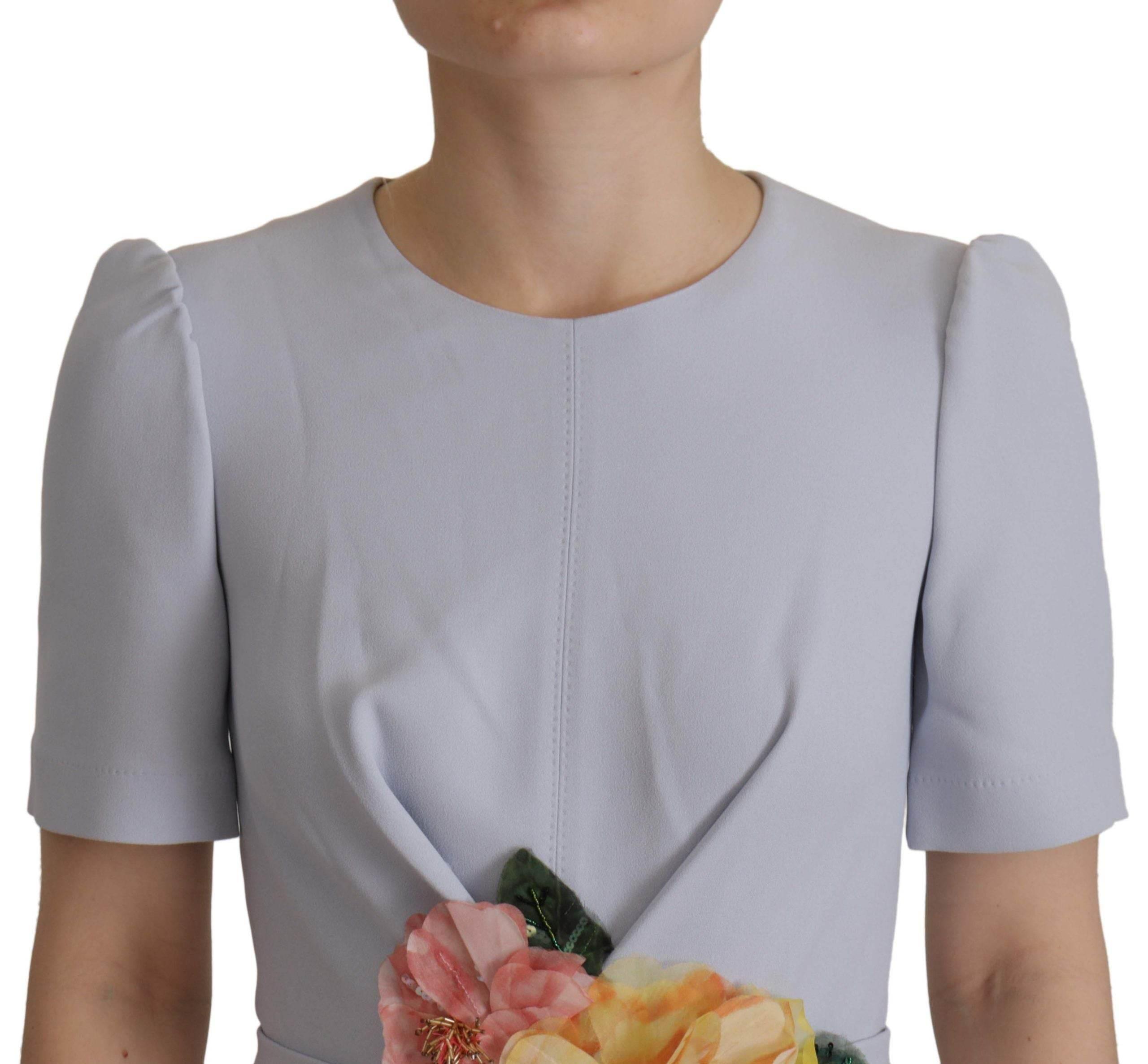 Dolce & Gabbana Blue Floral Applique Midi Viscose Dress - Hilstor