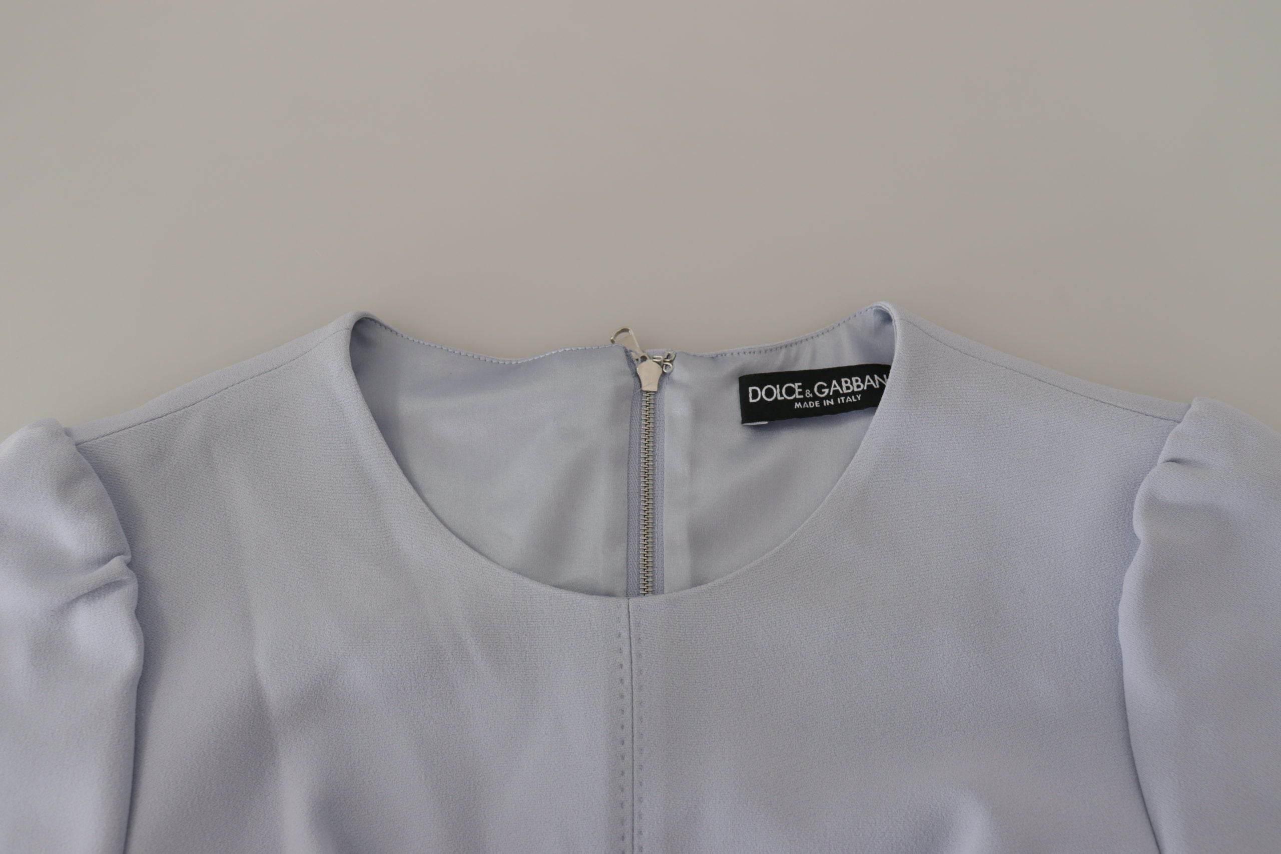 Dolce & Gabbana Blue Floral Applique Midi Viscose Dress - Hilstor