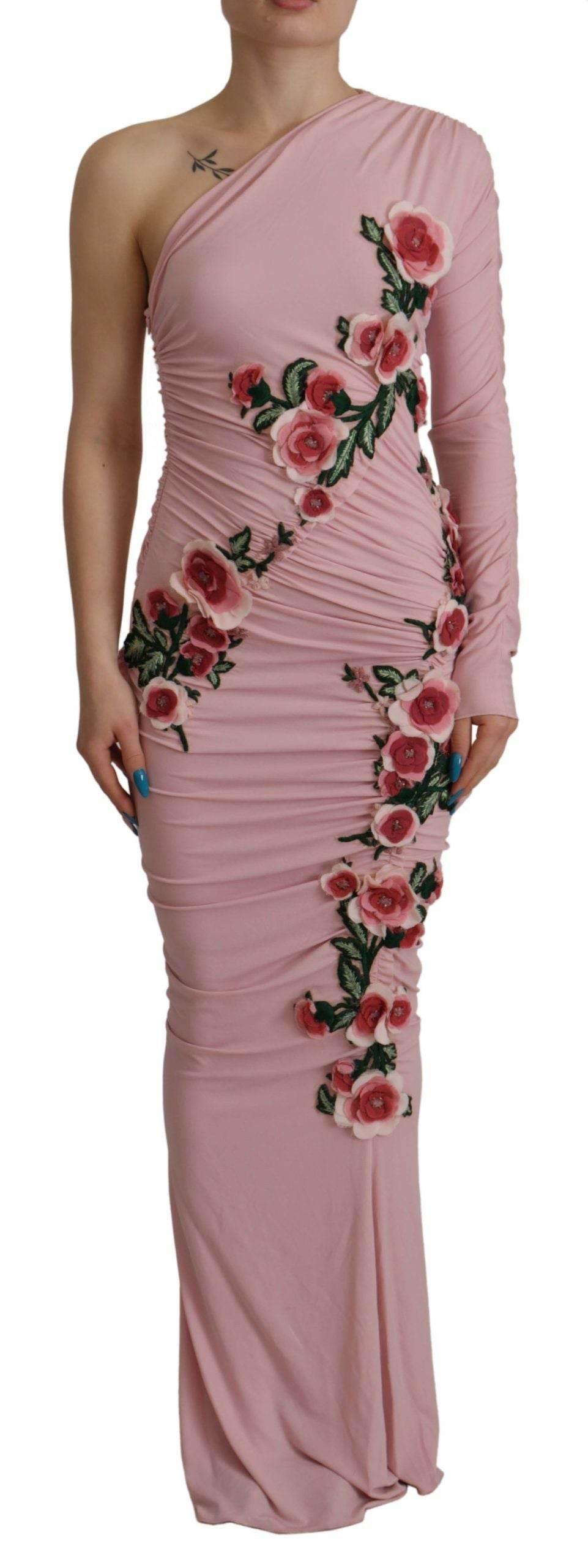 Dolce & Gabbana Elegant Pink One Shoulder Bodycon Dress - Hilstor