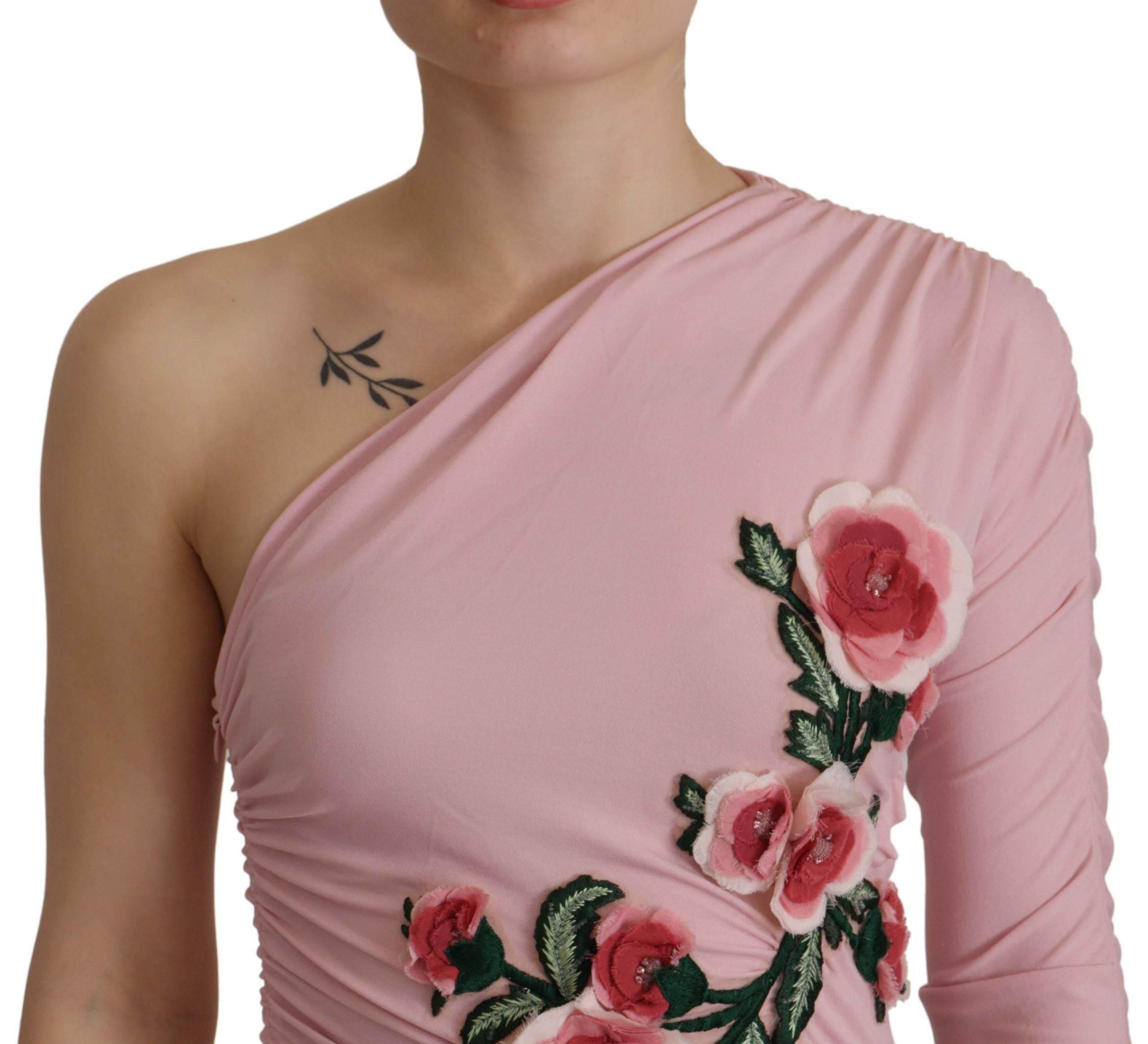 Dolce & Gabbana Elegant Pink One Shoulder Bodycon Dress - Hilstor