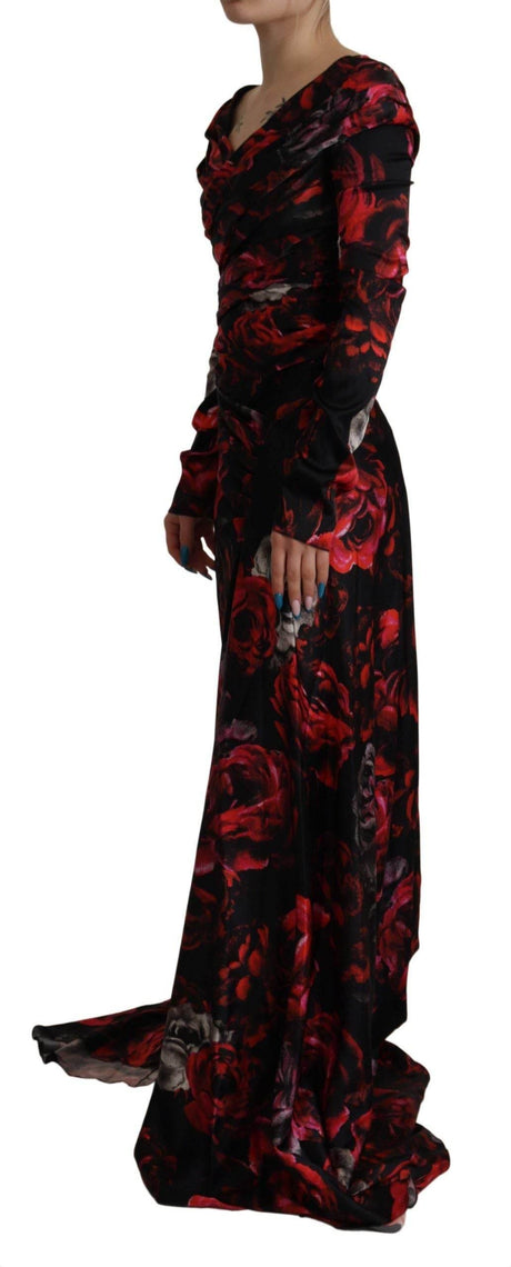 Dolce & Gabbana Black Floral Roses A-Line Sheath Gown Dress - Hilstor