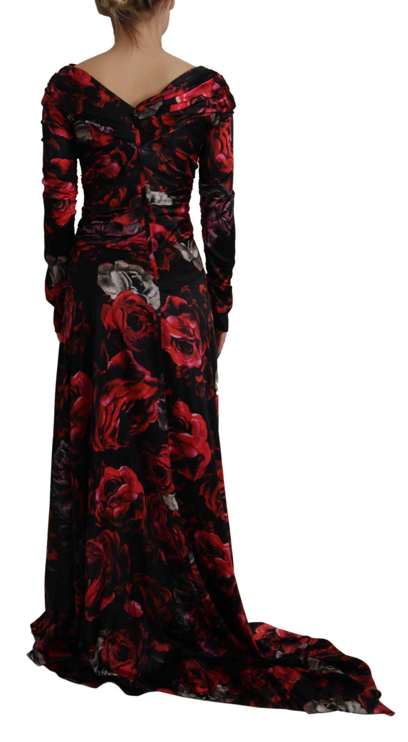 Dolce & Gabbana Black Floral Roses A-Line Sheath Gown Dress - Hilstor