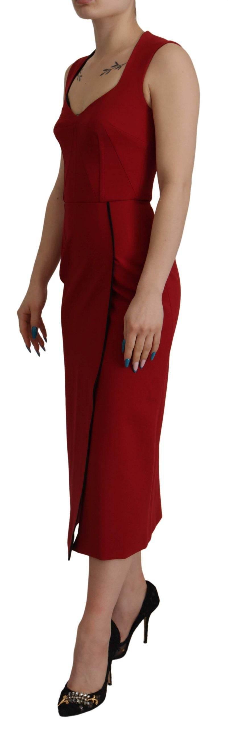 Dolce & Gabbana Elegant Red Bodycon Midi Dress - Hilstor