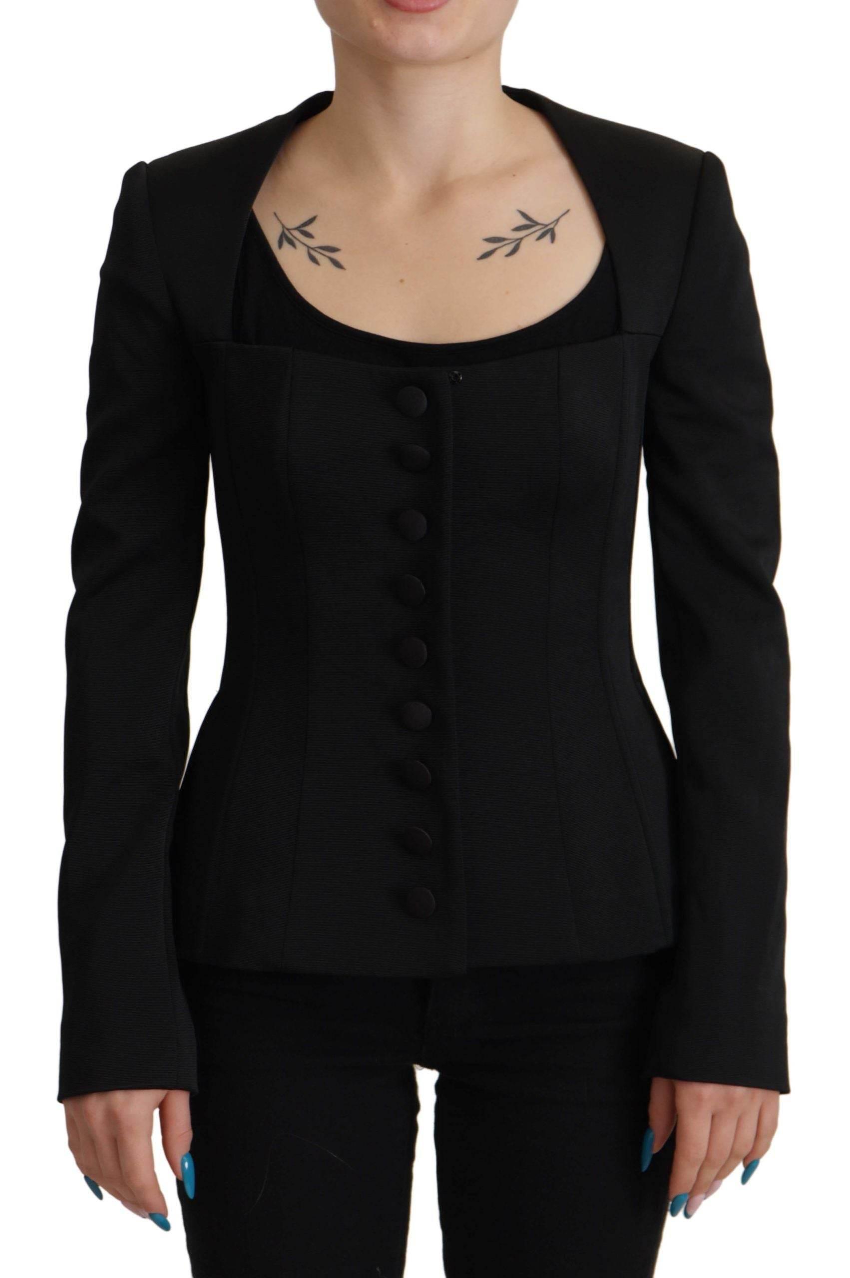 Dolce & Gabbana Black Slim Fit Long Sleeves Snap Jacket - Hilstor