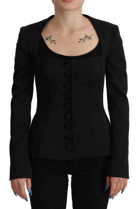 Dolce & Gabbana Black Slim Fit Long Sleeves Snap Jacket - Hilstor