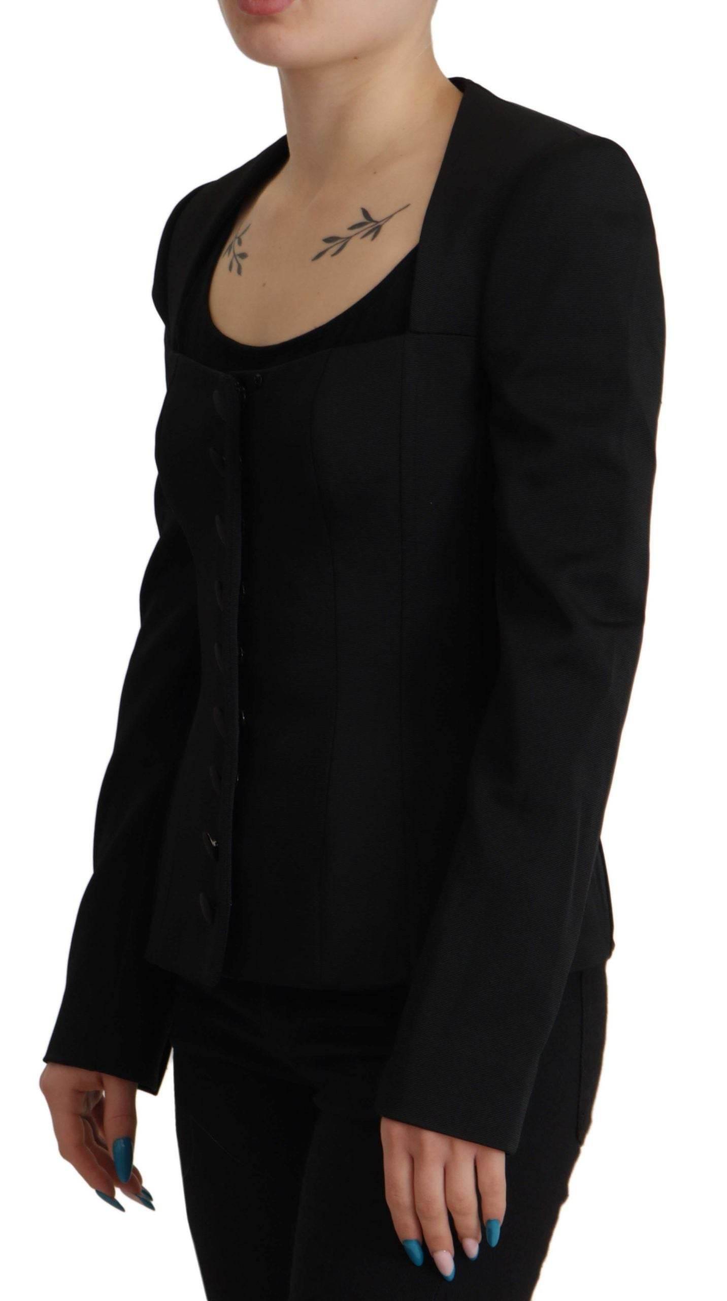 Dolce & Gabbana Black Slim Fit Long Sleeves Snap Jacket - Hilstor