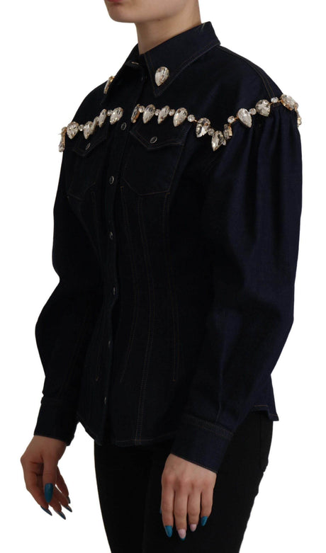 Dolce & Gabbana Blue Denim Crystal Embellish Cotton Jacket - Hilstor