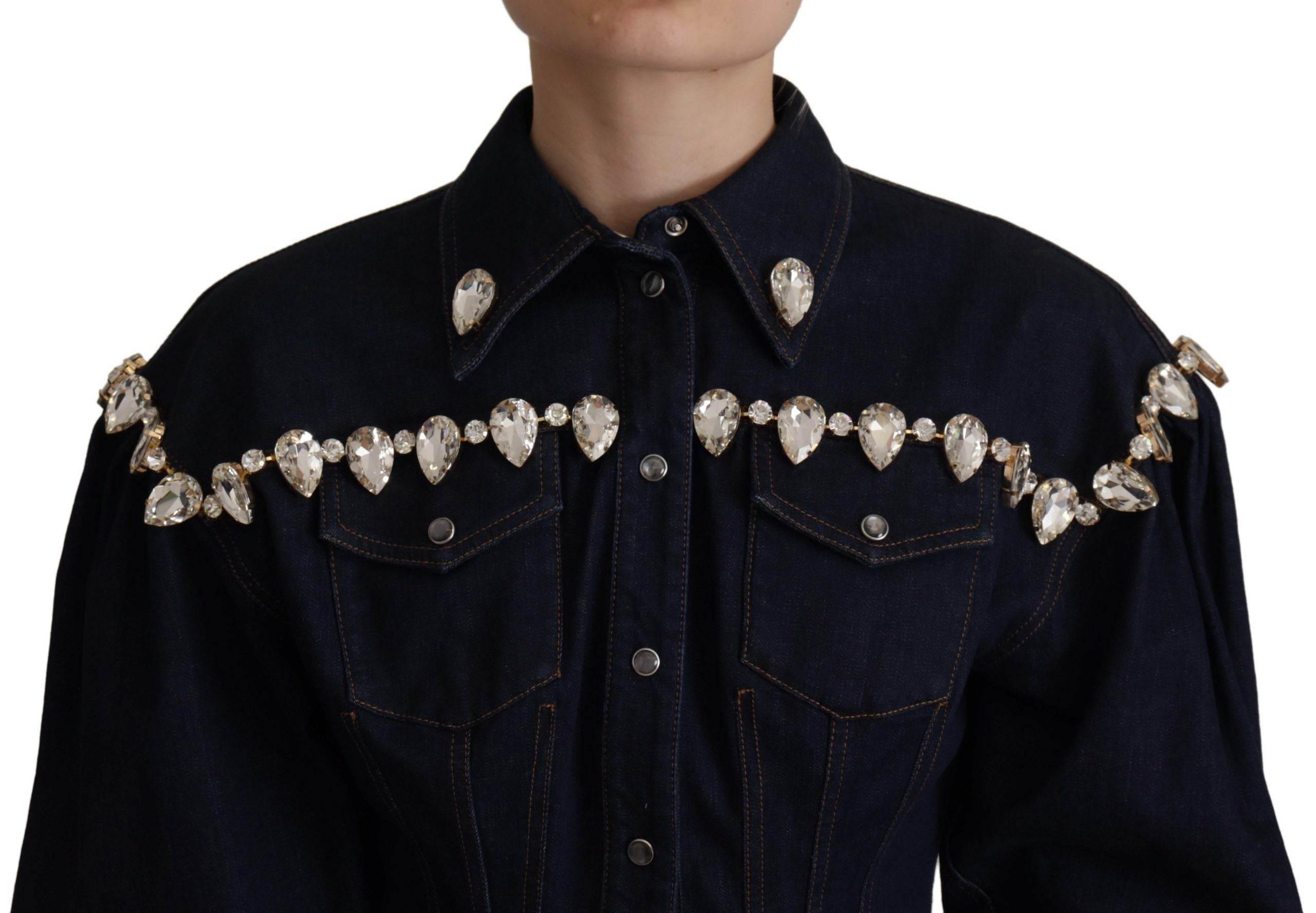 Dolce & Gabbana Blue Denim Crystal Embellish Cotton Jacket - Hilstor