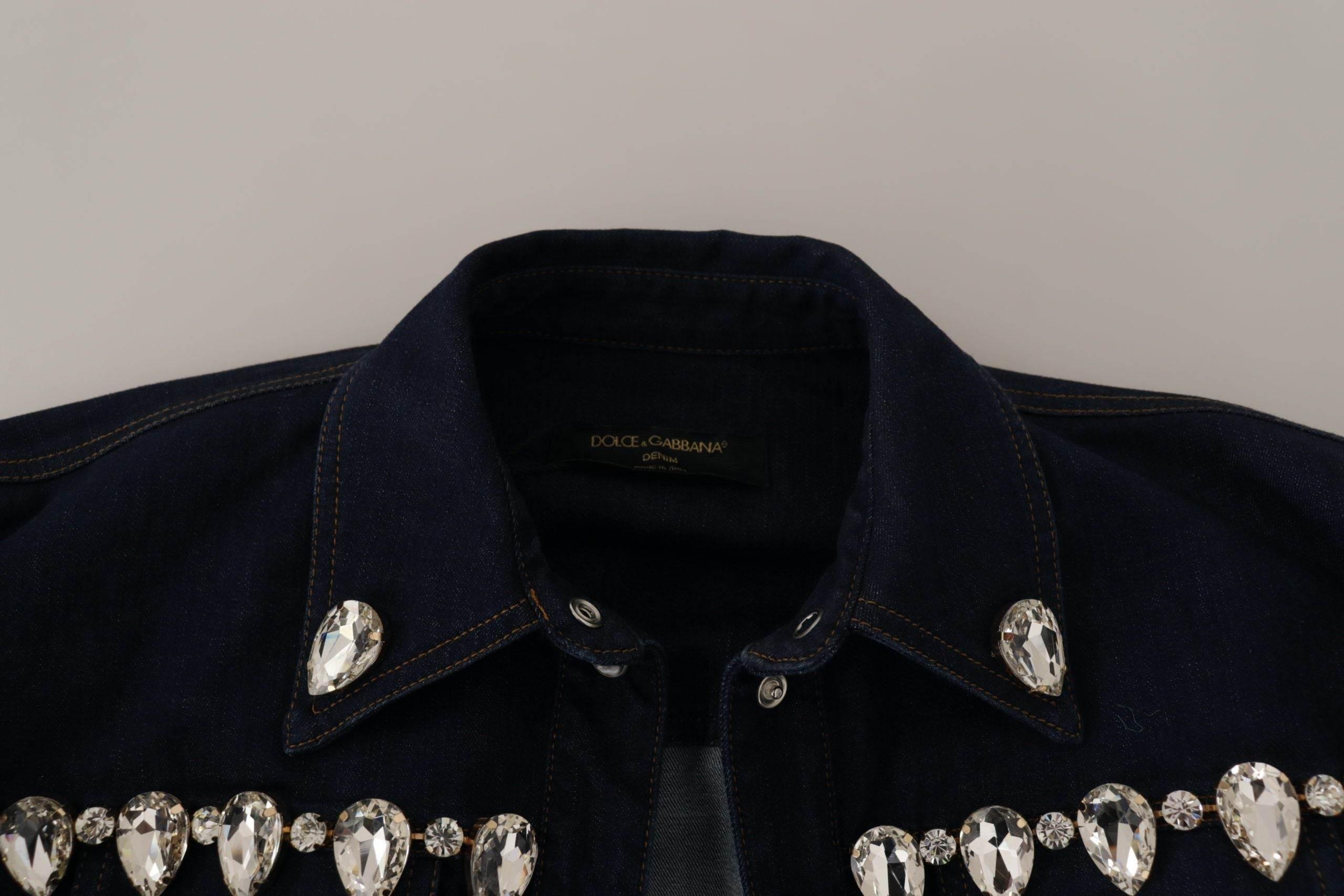 Dolce & Gabbana Blue Denim Crystal Embellish Cotton Jacket - Hilstor
