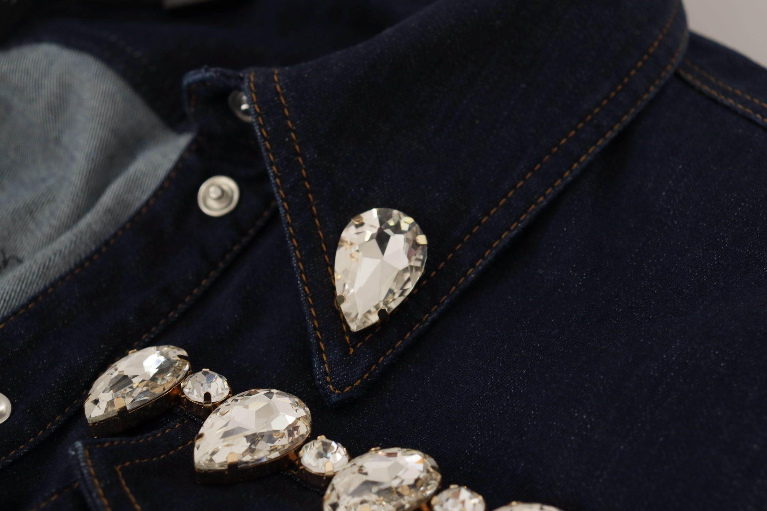 Dolce & Gabbana Blue Denim Crystal Embellish Cotton Jacket - Hilstor