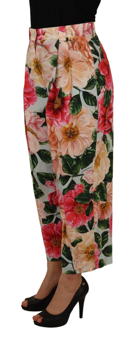 Dolce & Gabbana Multicolor Flora Printed High Waist Cropped Trouser Pants - Hilstor