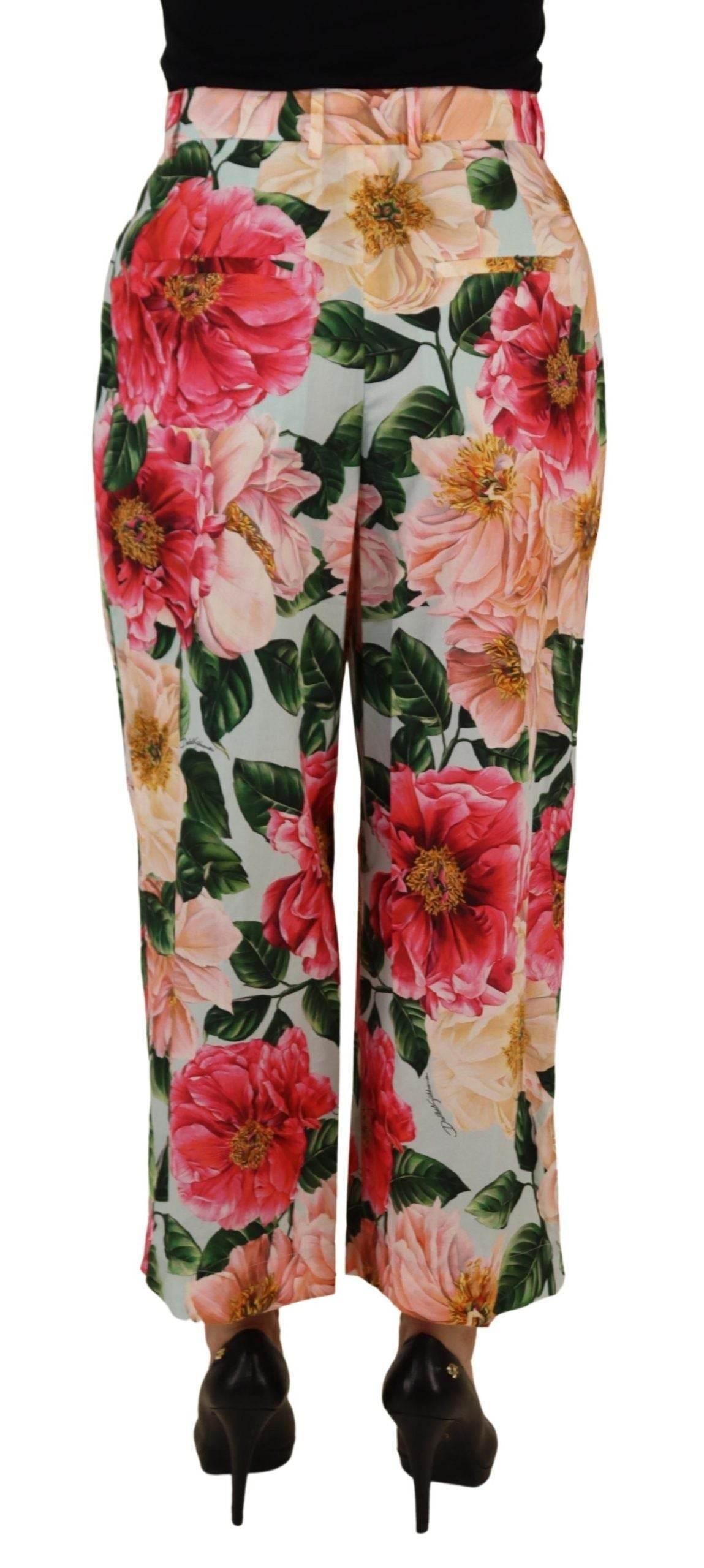 Dolce & Gabbana Multicolor Flora Printed High Waist Cropped Trouser Pants - Hilstor