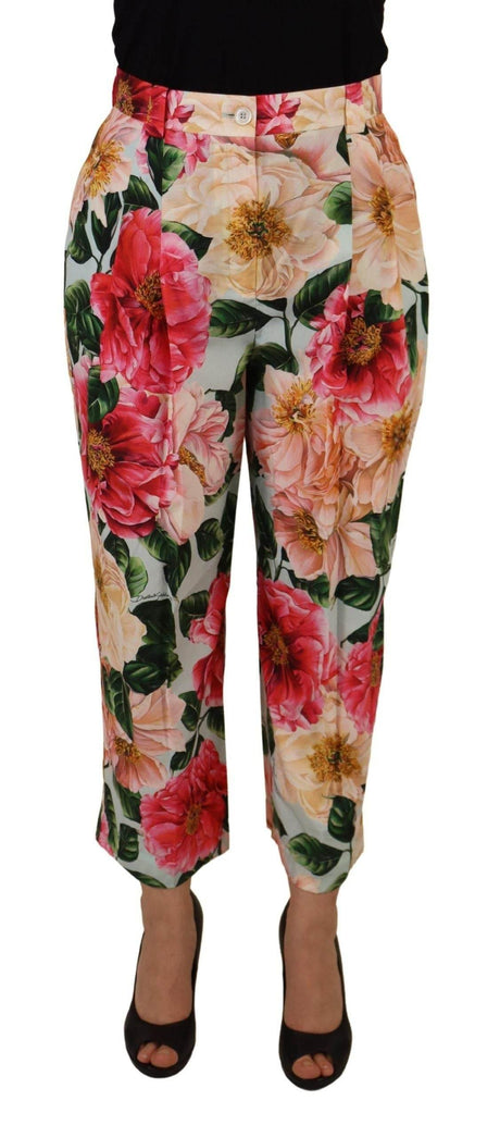 Dolce & Gabbana Multicolor Flora Printed High Waist Cropped Trouser Pants - Hilstor
