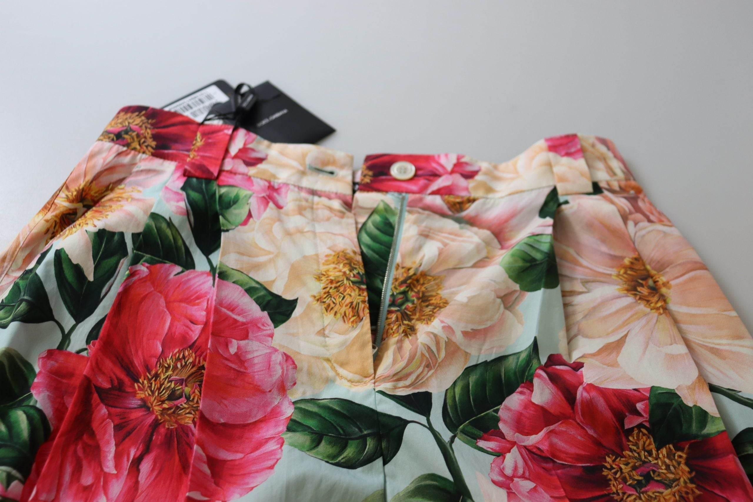 Dolce & Gabbana Multicolor Flora Printed High Waist Cropped Trouser Pants - Hilstor