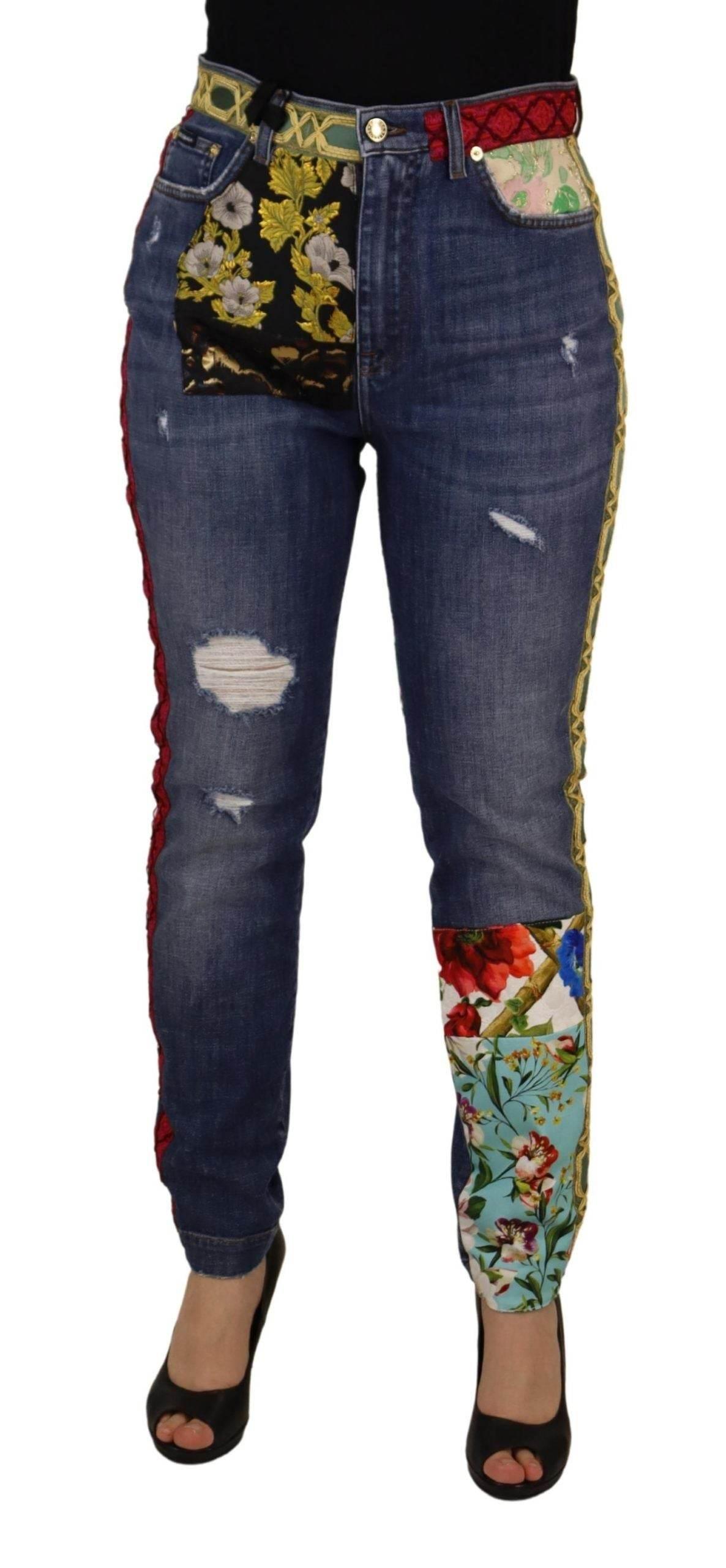 Dolce & Gabbana Blue Patchwork High Waist Denim Jeans - Hilstor