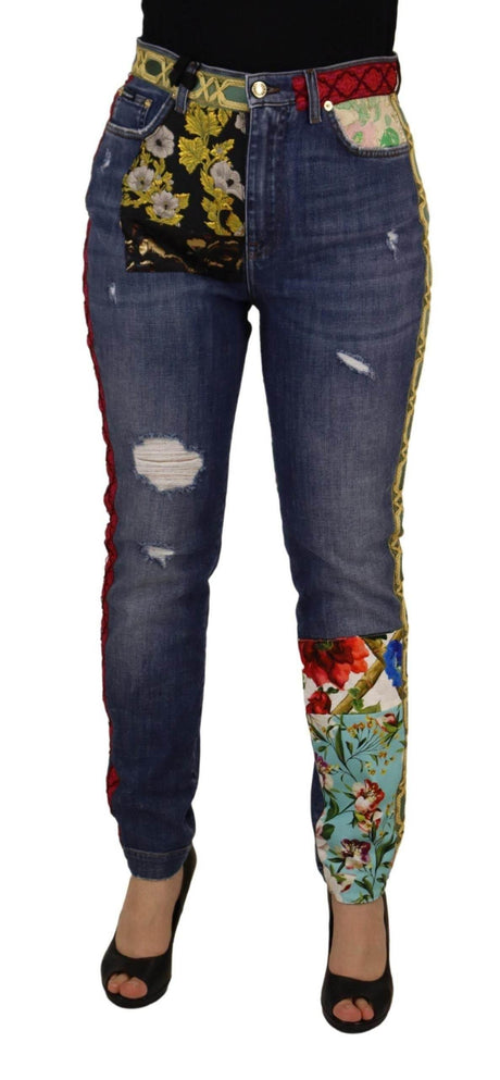 Dolce & Gabbana Blue Patchwork High Waist Denim Jeans - Hilstor