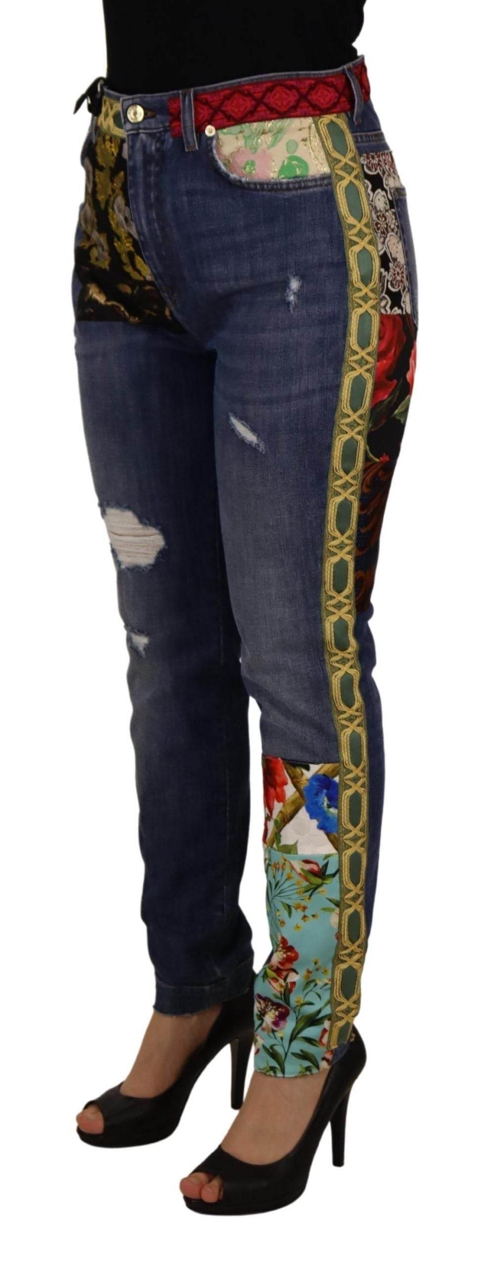 Dolce & Gabbana Blue Patchwork High Waist Denim Jeans - Hilstor