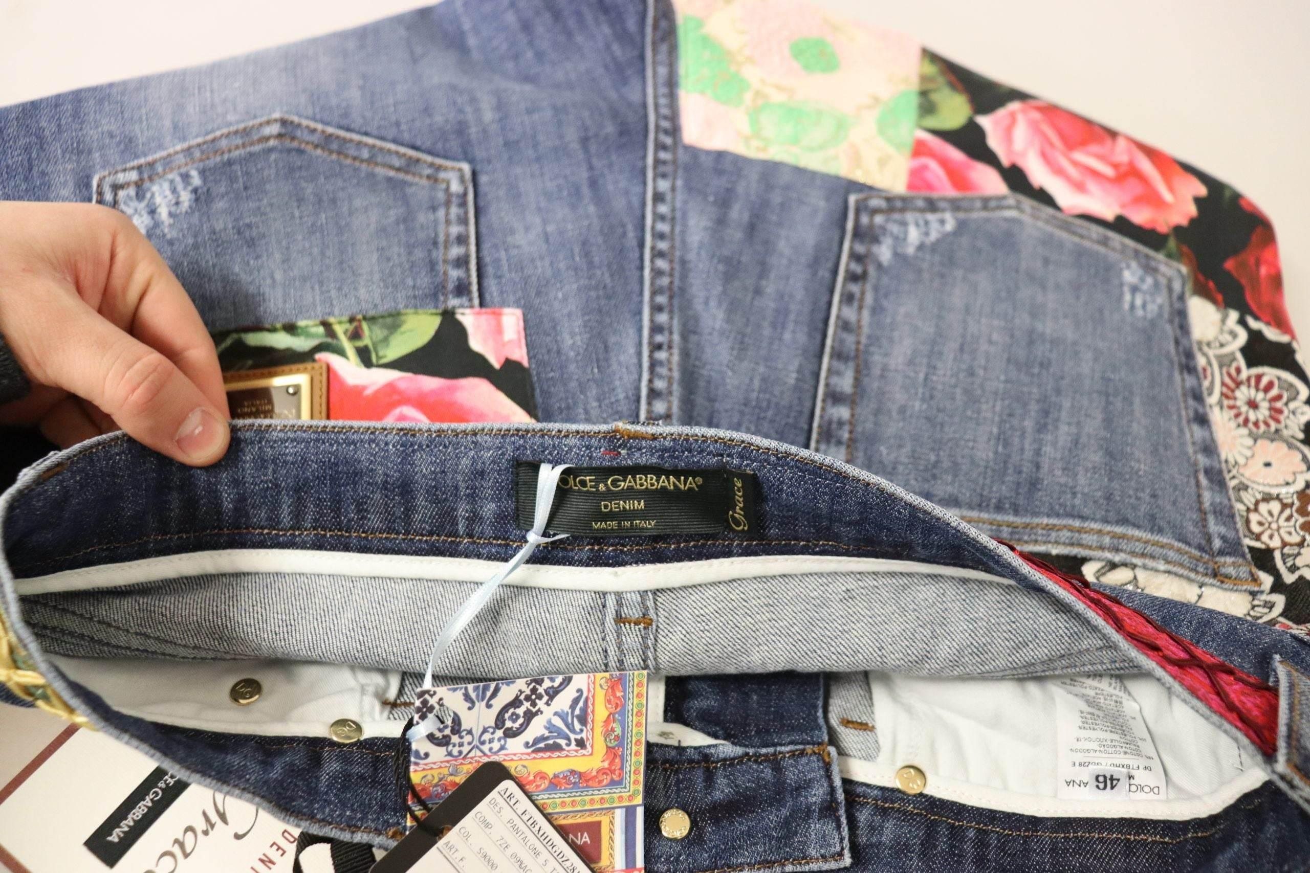 Dolce & Gabbana Blue Patchwork High Waist Denim Jeans - Hilstor