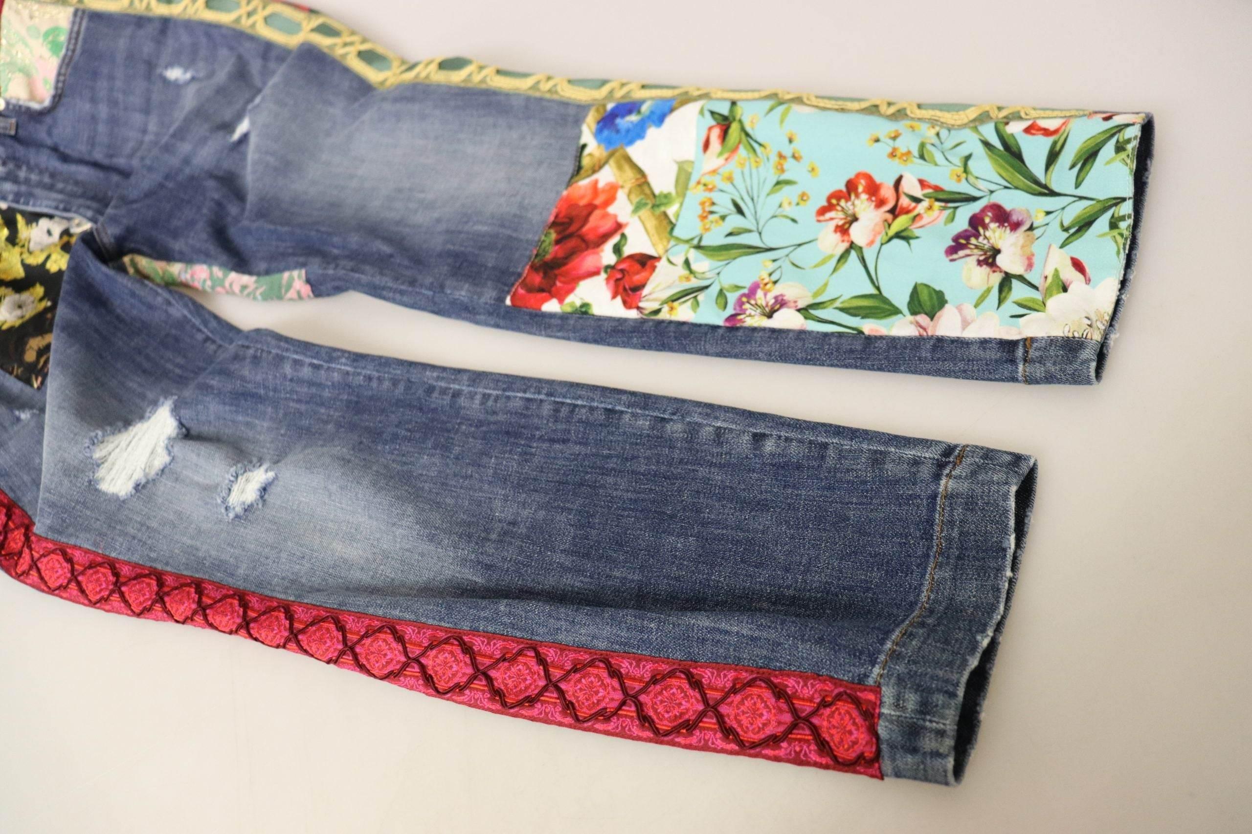 Dolce & Gabbana Blue Patchwork High Waist Denim Jeans - Hilstor