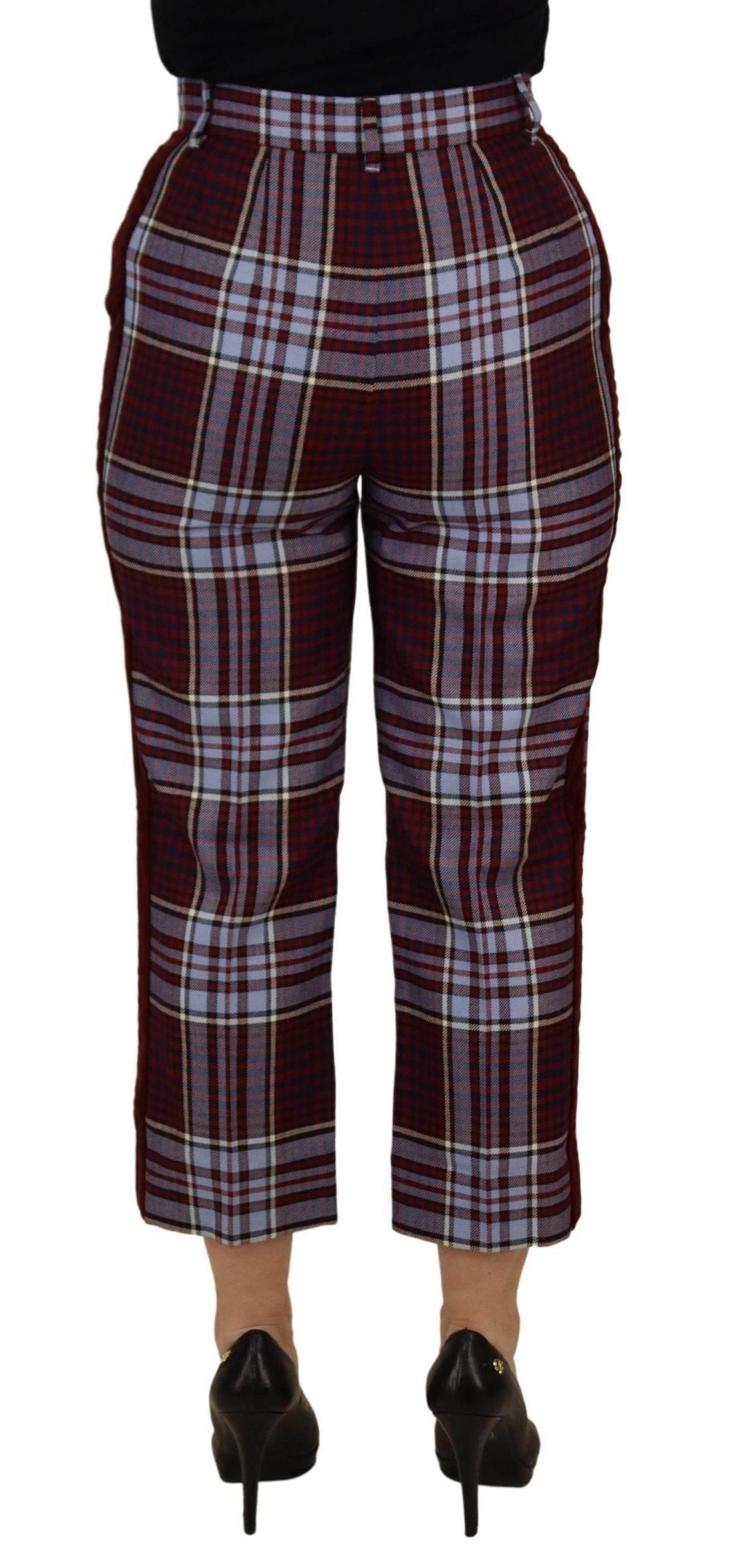 Dolce & Gabbana Gray Checked High Waist Cropped Trouser Pants - Hilstor