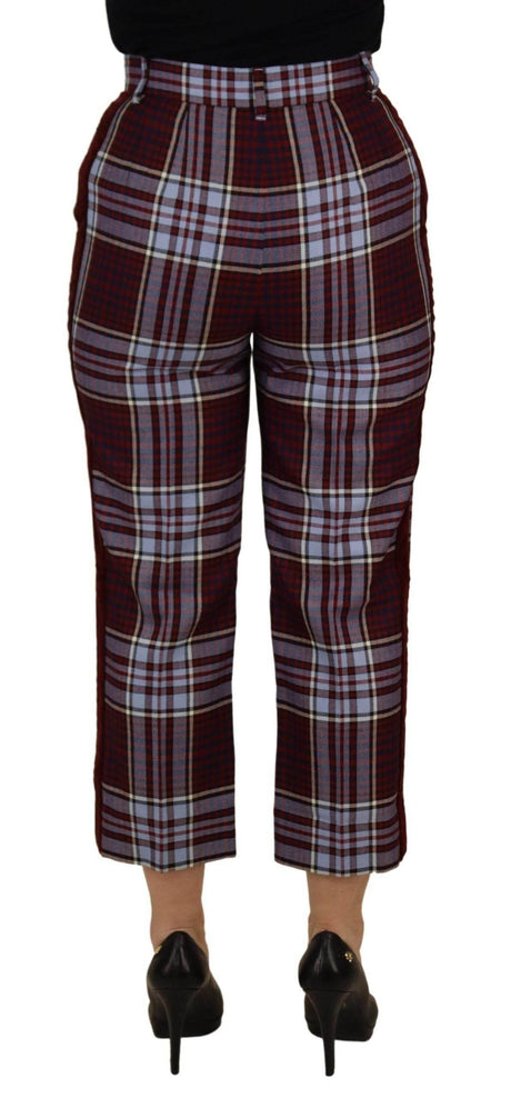 Dolce & Gabbana Gray Checked High Waist Cropped Trouser Pants - Hilstor